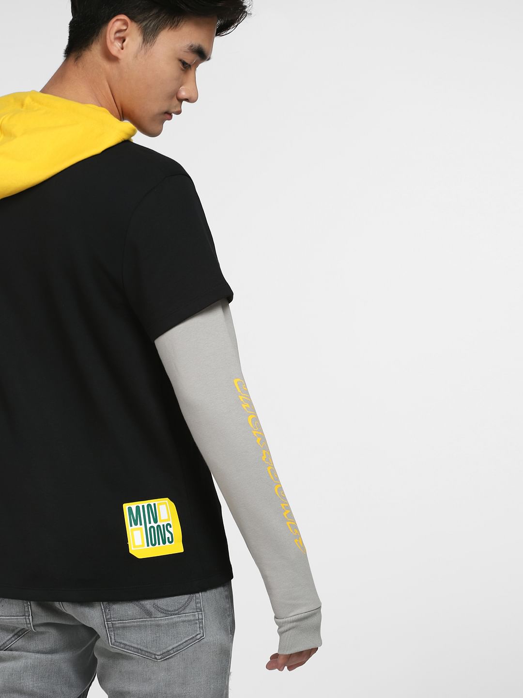 Minion Black Printed Hooded Sweatshirt