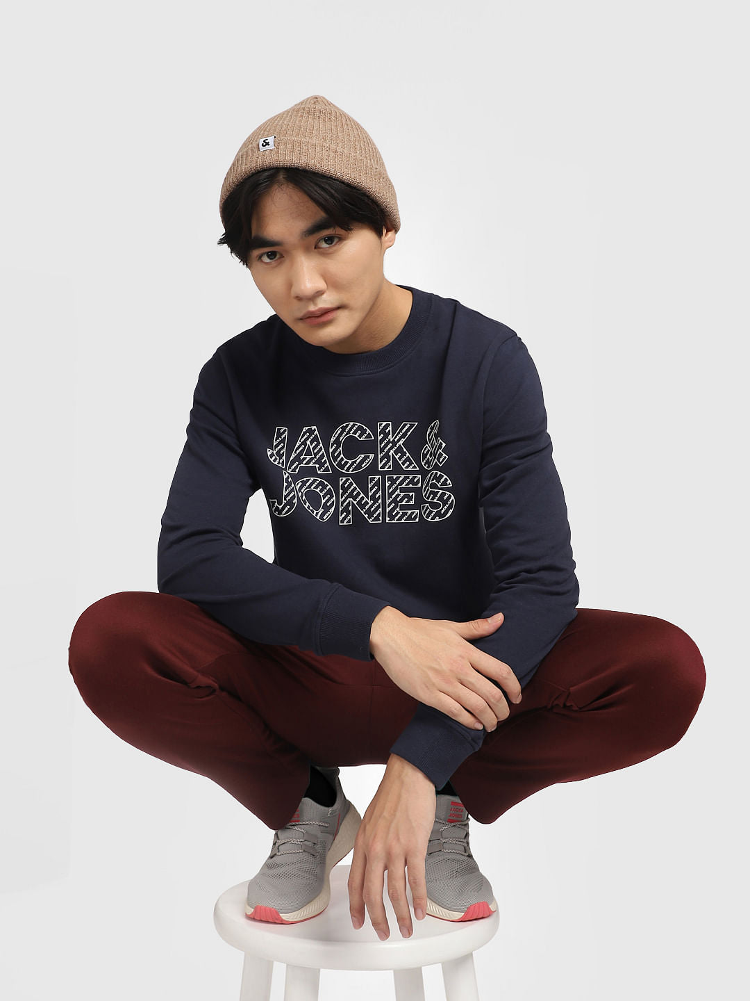 Navy Blue Logo Print Sweatshirt