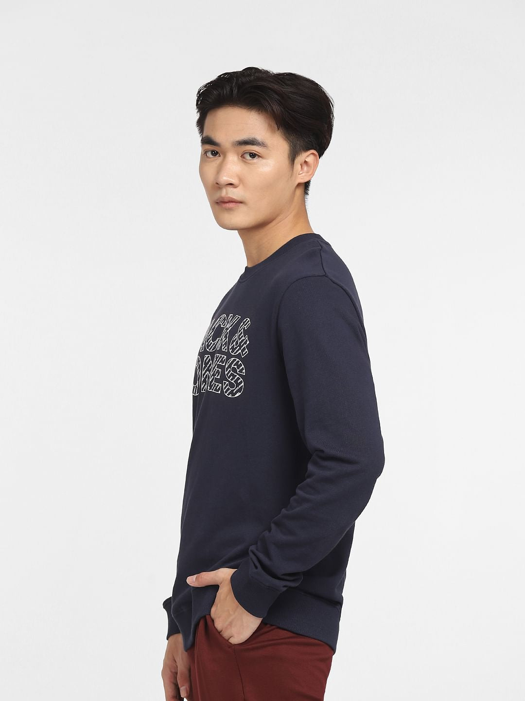 Navy Blue Logo Print Sweatshirt