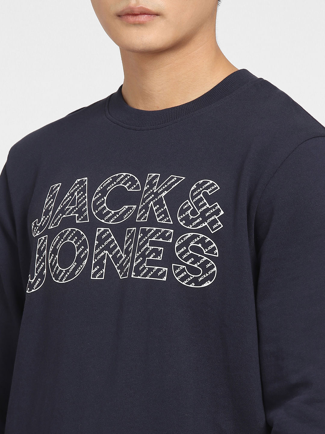 Navy Blue Logo Print Sweatshirt