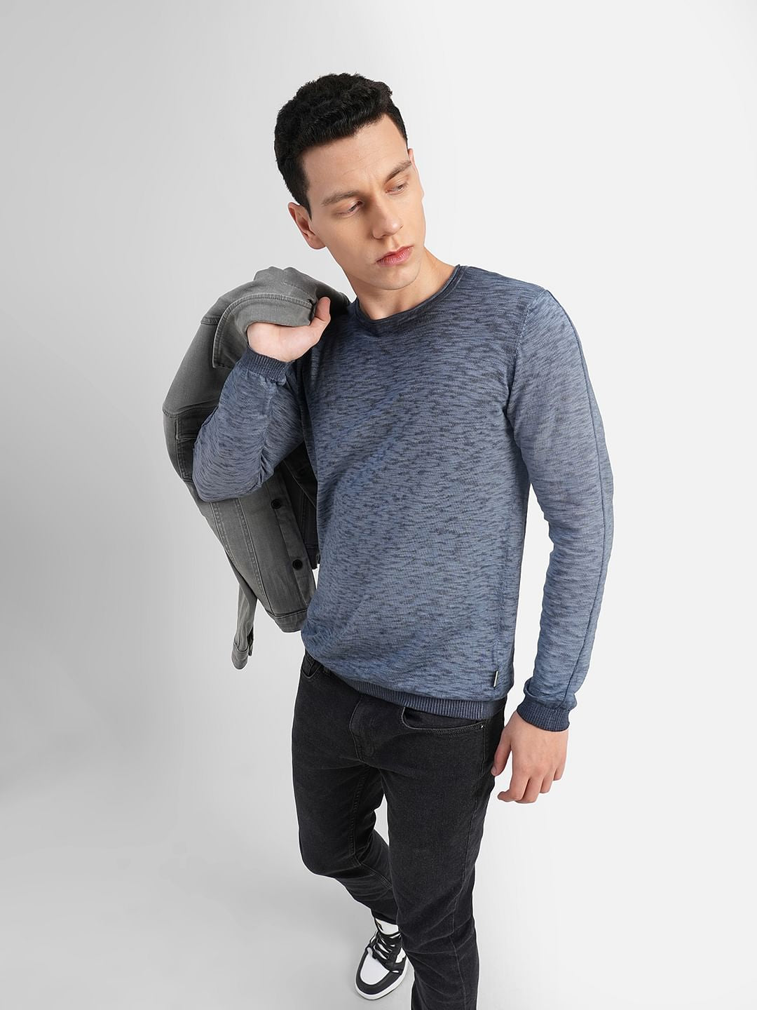 Blue Printed Crew Neck Pullover