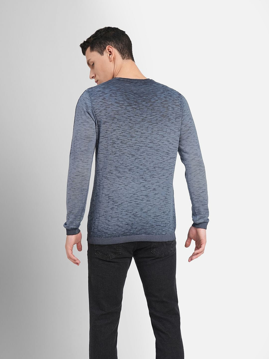 Blue Printed Crew Neck Pullover