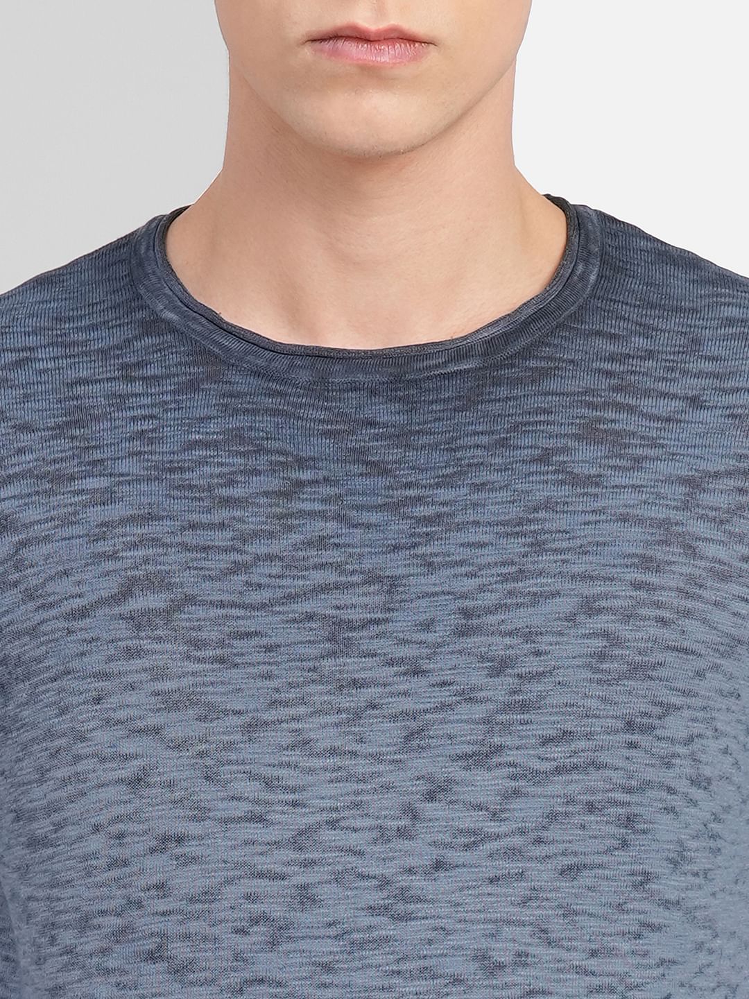 Blue Printed Crew Neck Pullover