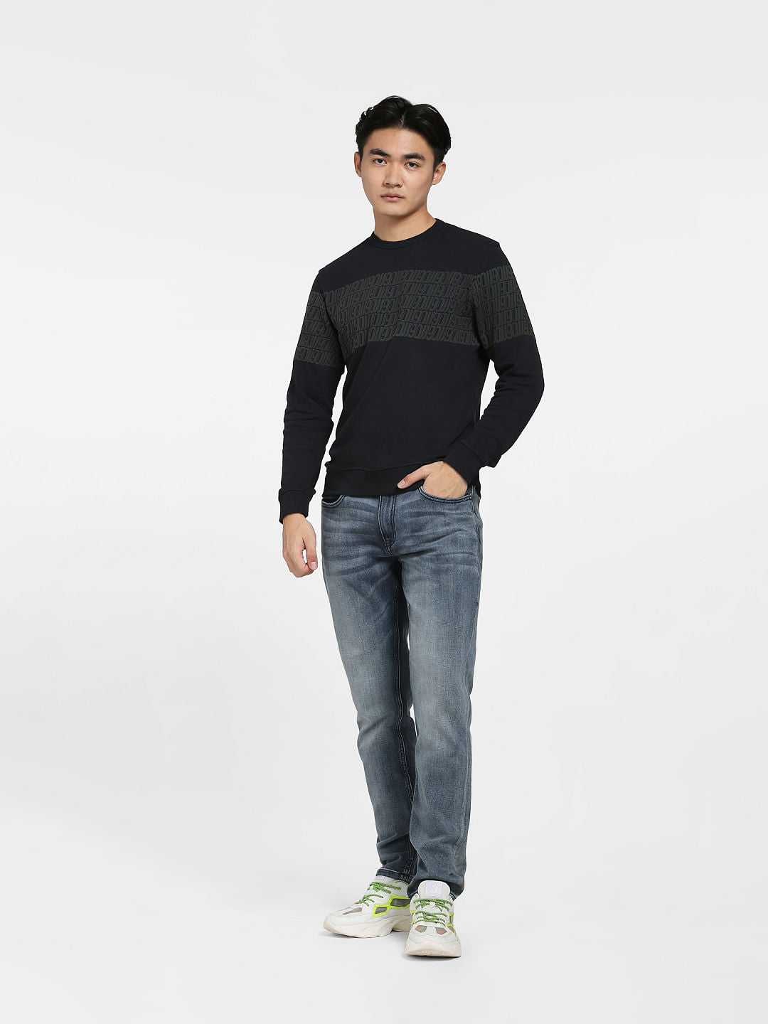 Black Typographic Print Sweatshirt