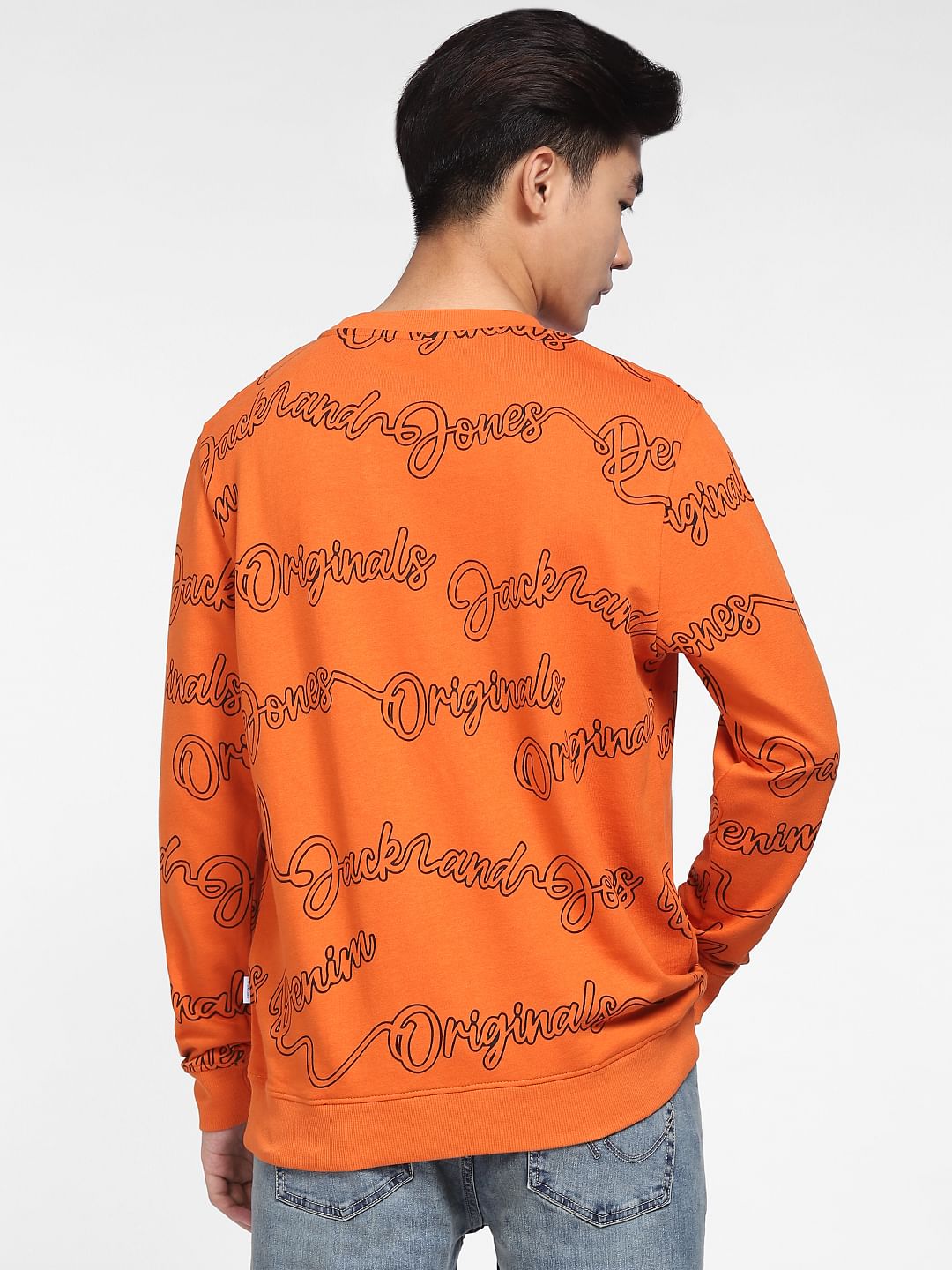 Orange Typographic Logo Print Sweatshirt