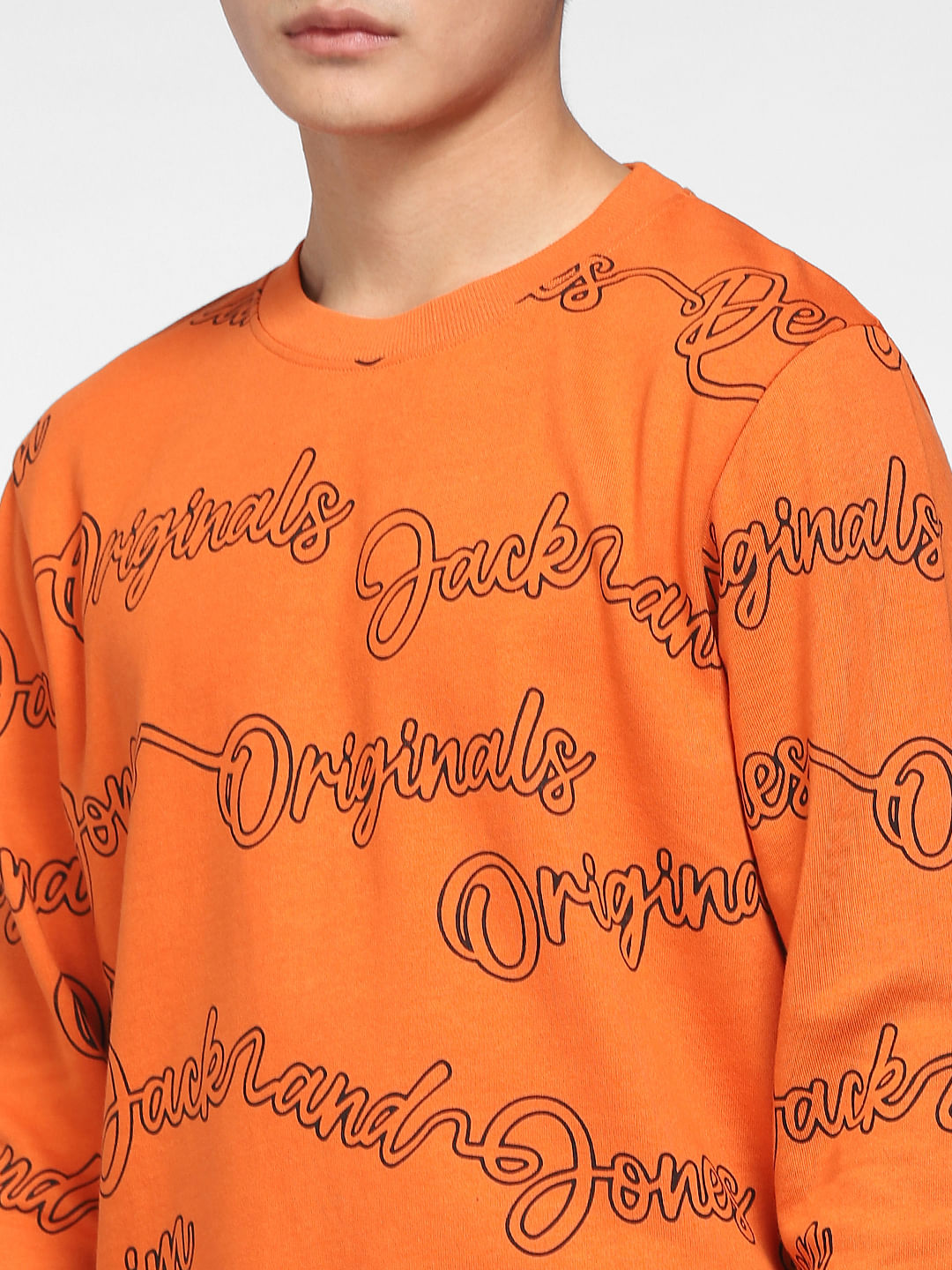 Orange Typographic Logo Print Sweatshirt