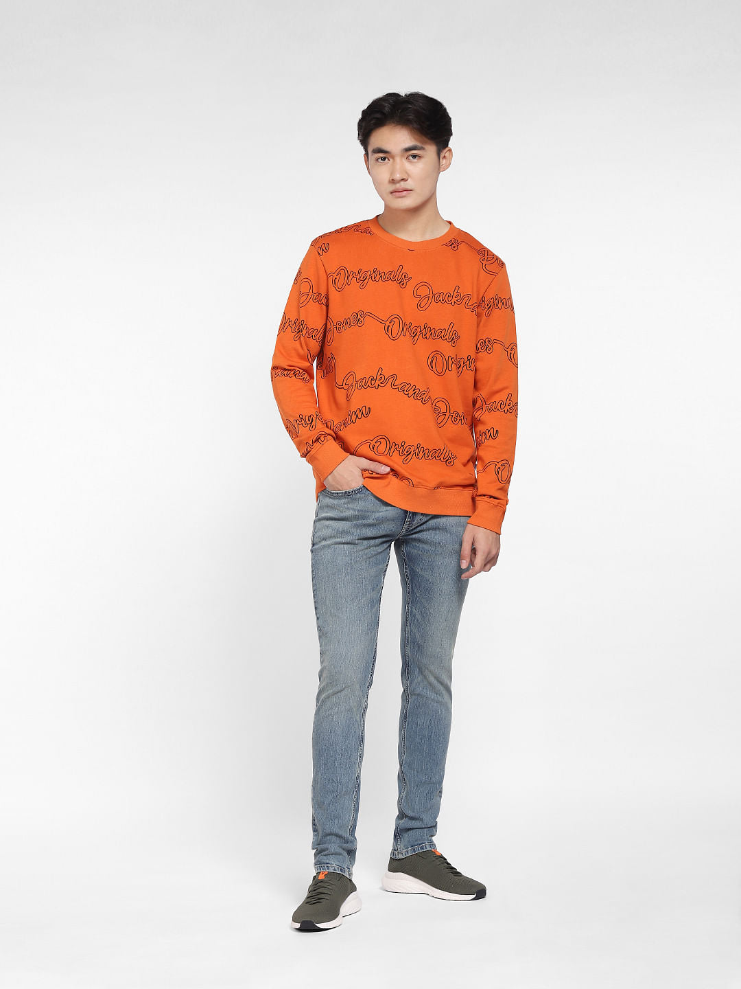 Orange Typographic Logo Print Sweatshirt