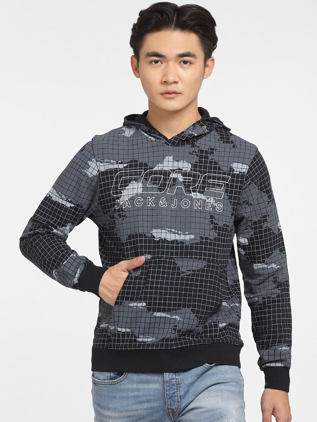 Black Map Print Hooded Sweatshirt