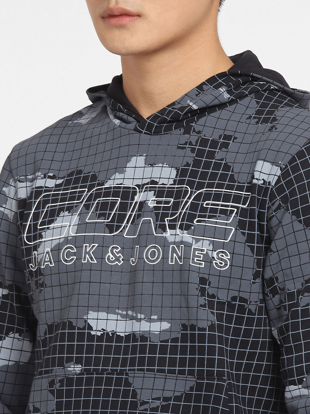 Black Map Print Hooded Sweatshirt