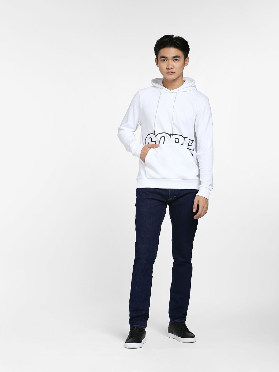 White Printed Hooded Sweatshirt