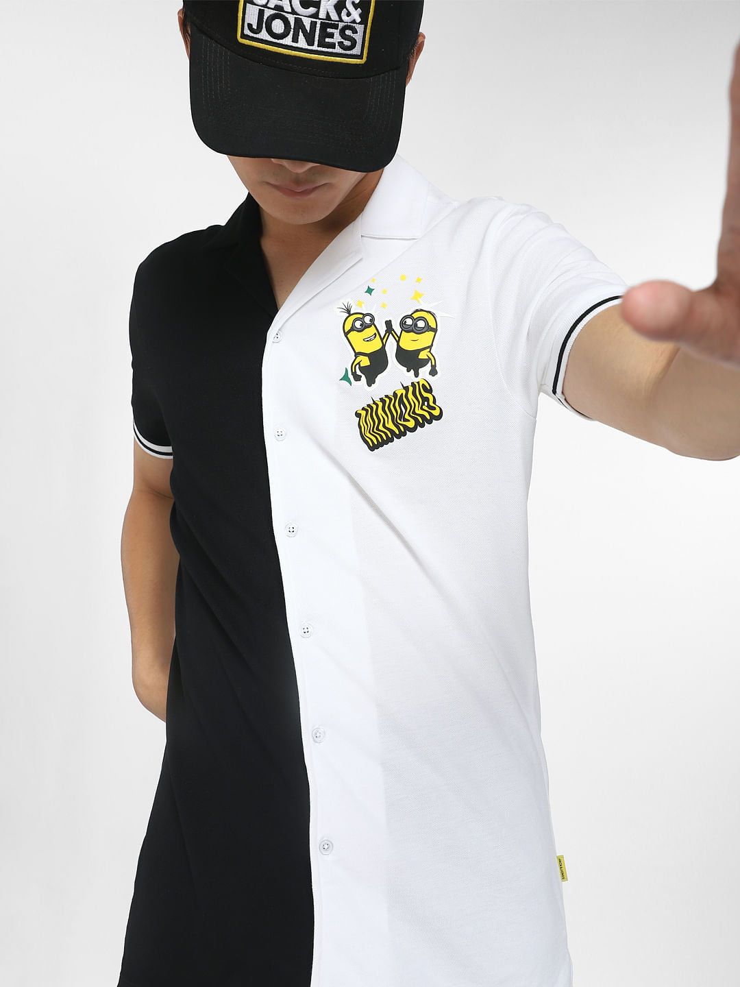 White Colourblocked Minion Print Shirt