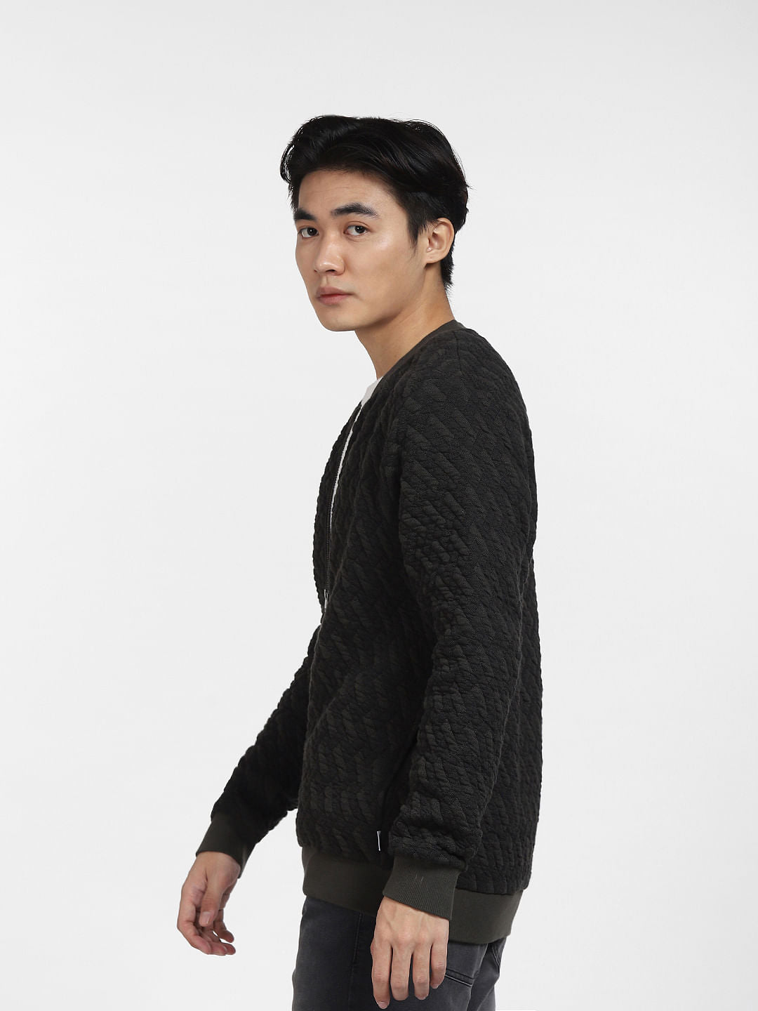 Green Textured Sweatshirt Jacket