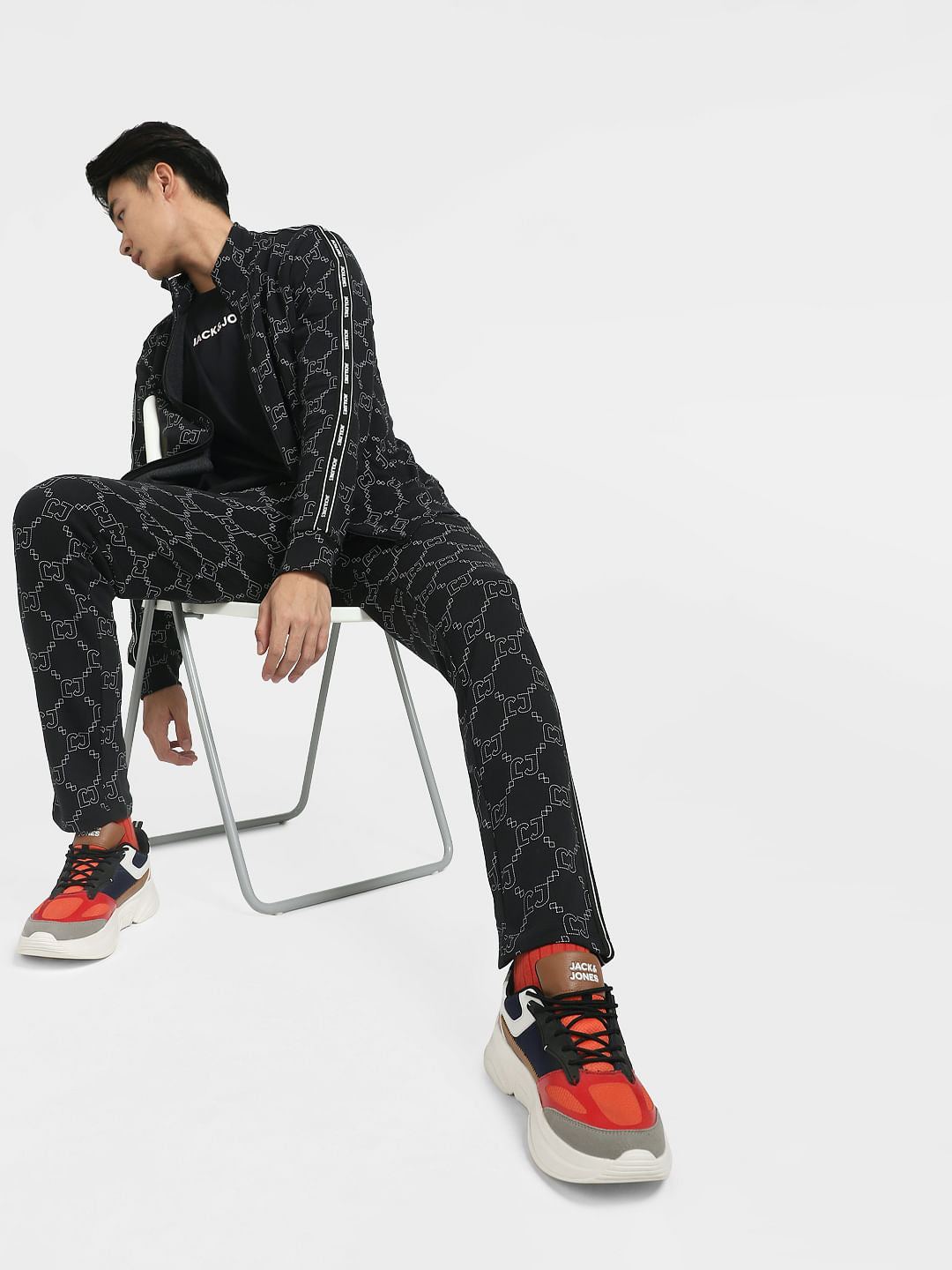 Black Mid Rise Printed Co-ord Sweatpants