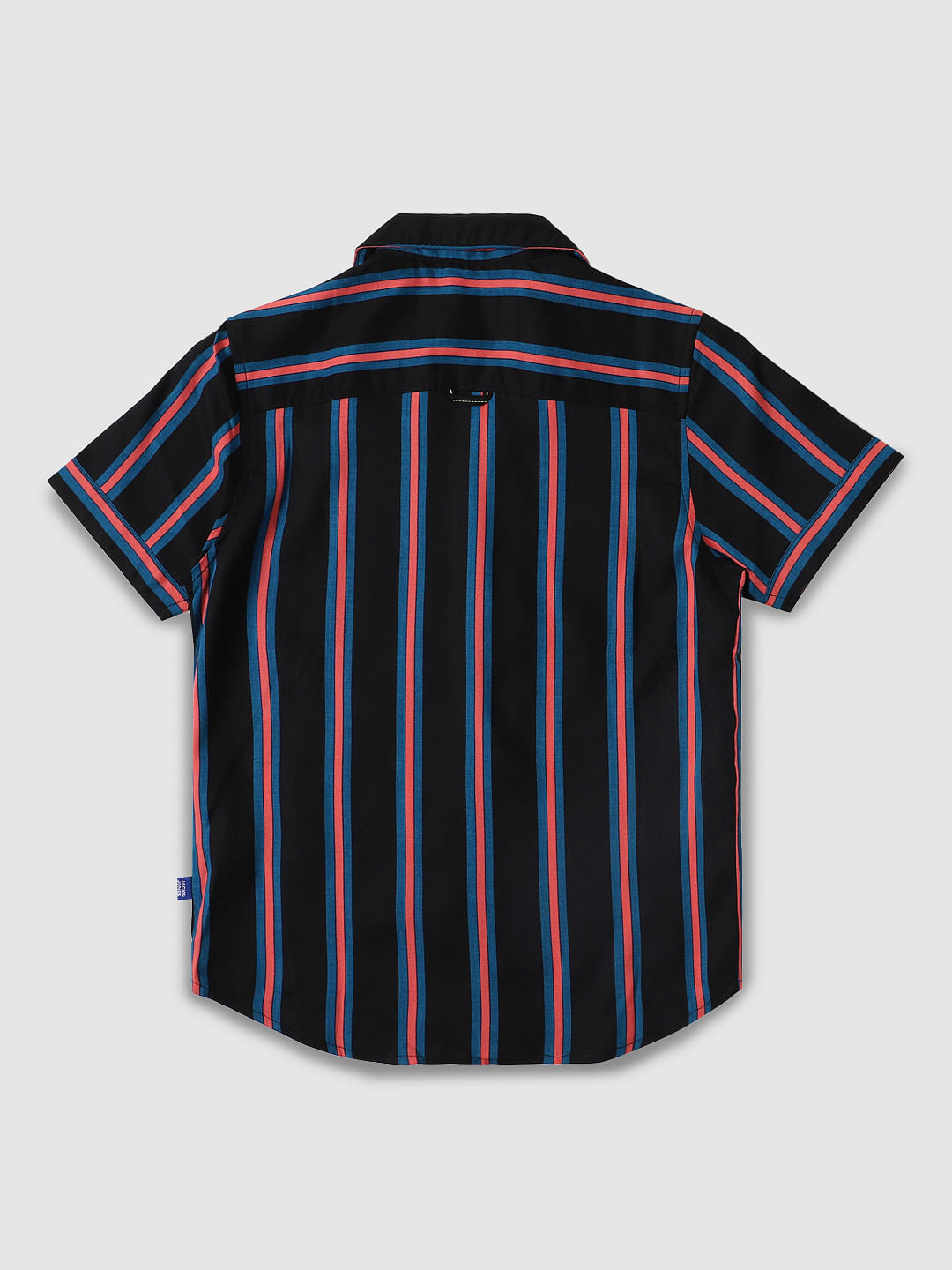 Boys Dark Blue Striped Short Sleeves Shirt