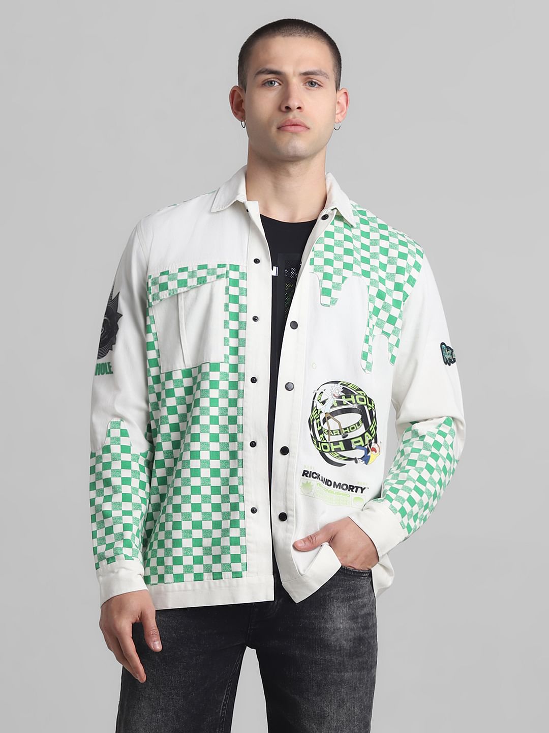 RICK & MORTY White Printed Full Sleeves Shirt