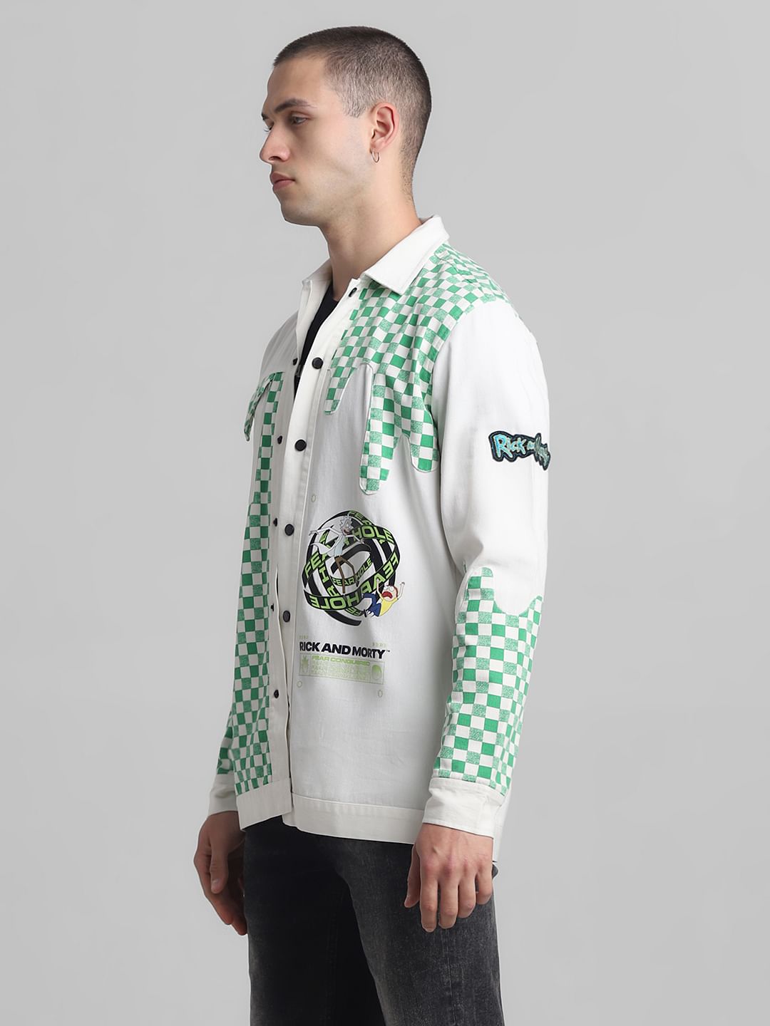 RICK & MORTY White Printed Full Sleeves Shirt