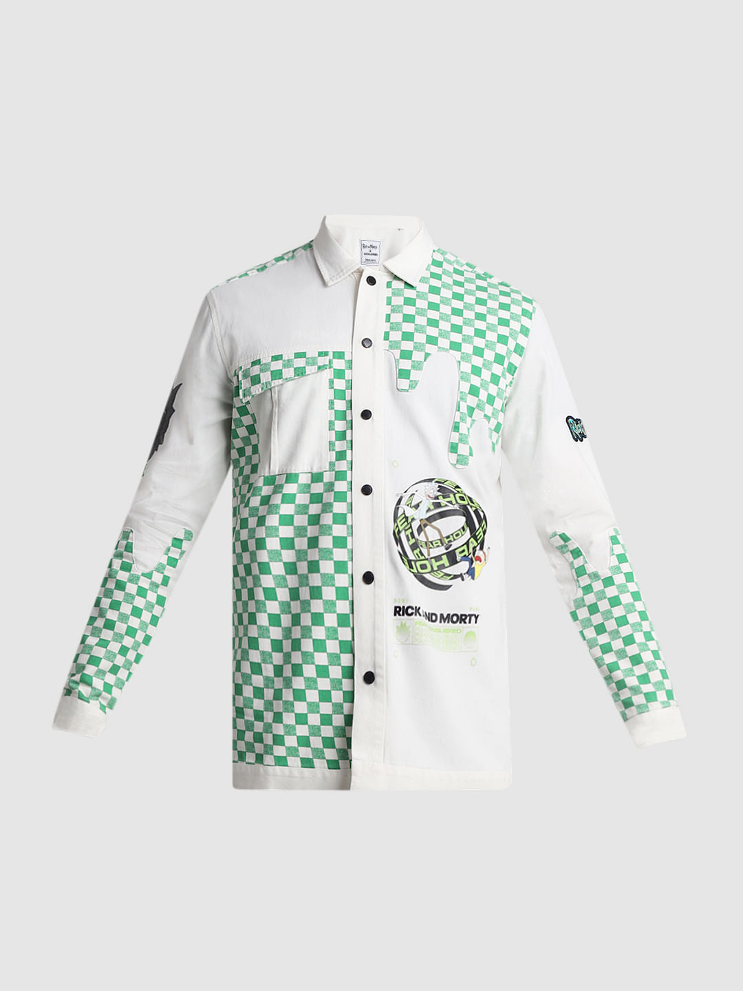 RICK & MORTY White Printed Full Sleeves Shirt