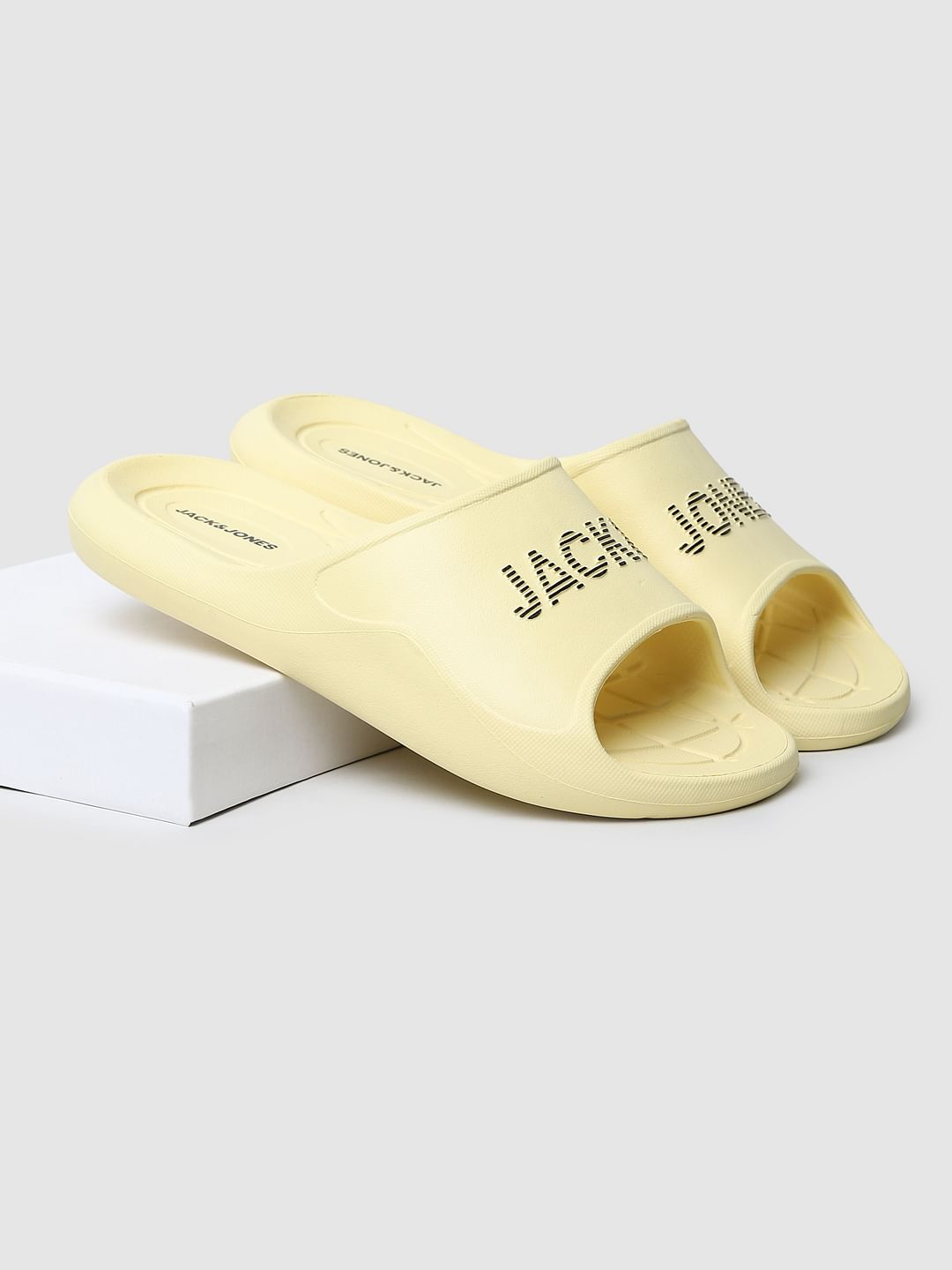 Pastel Yellow Logo Print Sliders