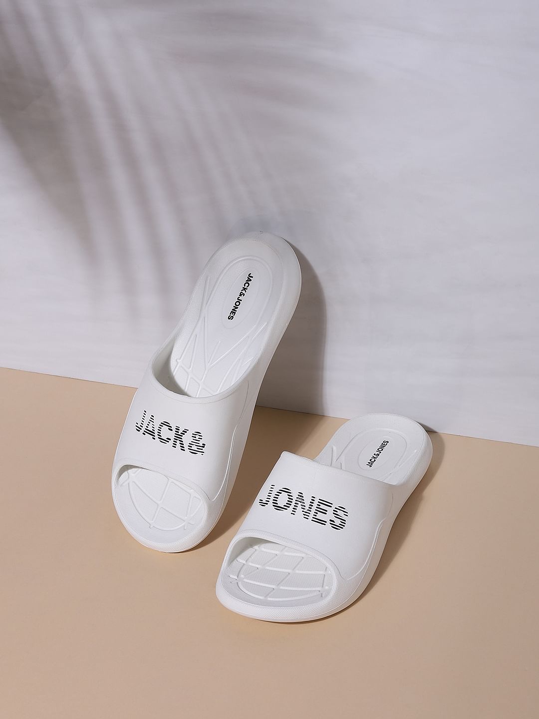 White Logo Print Sliders