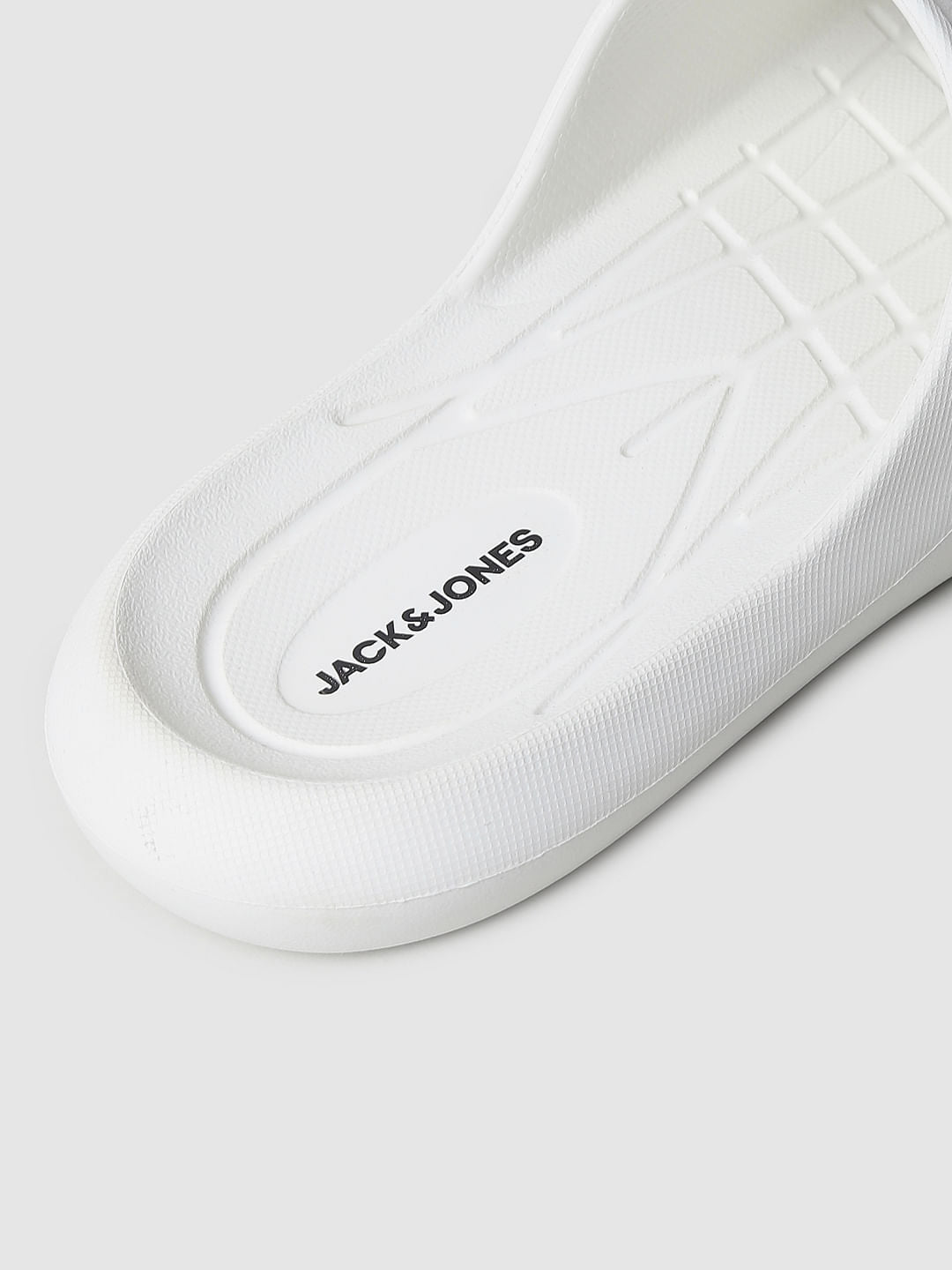 White Logo Print Sliders