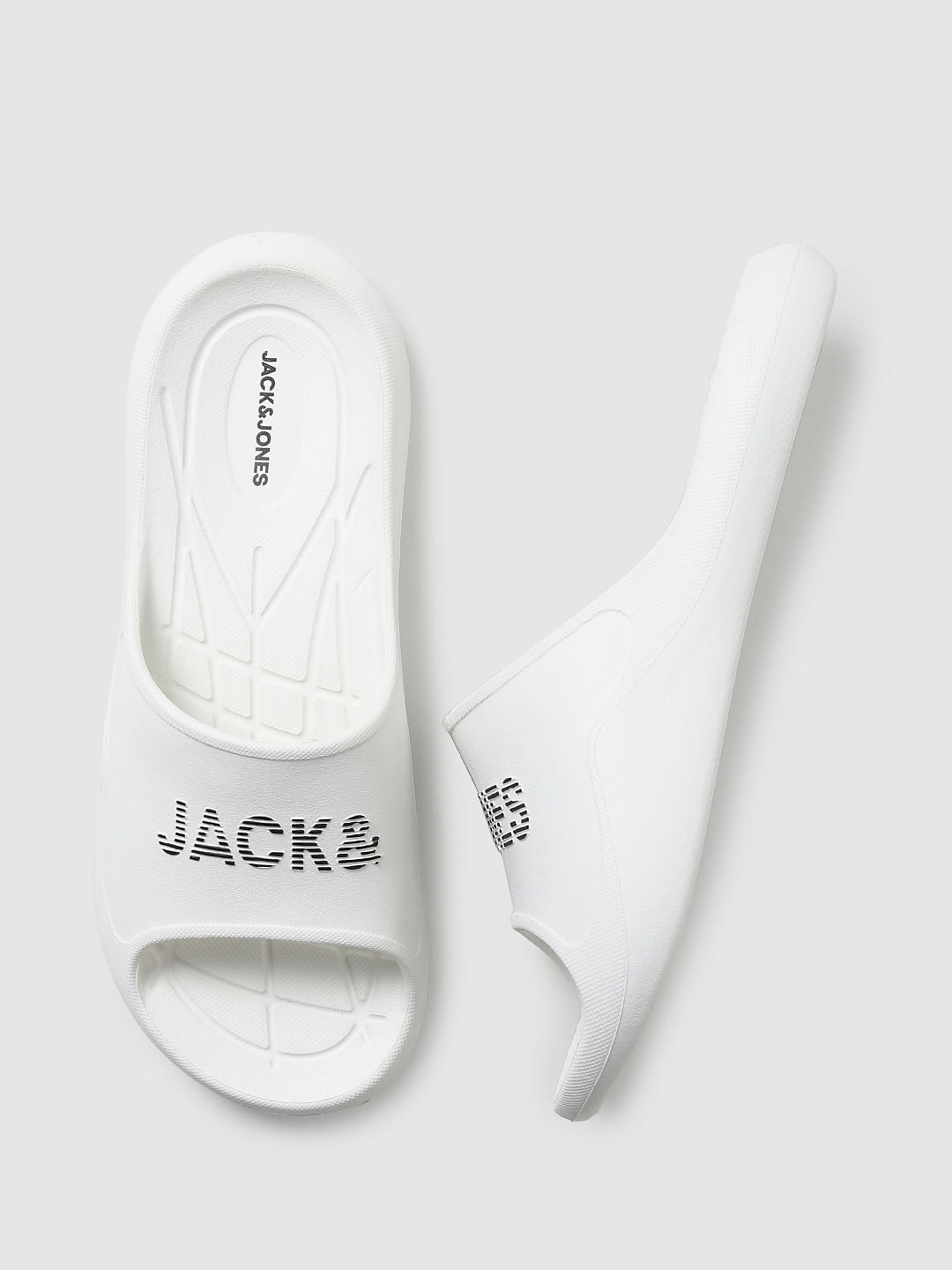 White Logo Print Sliders