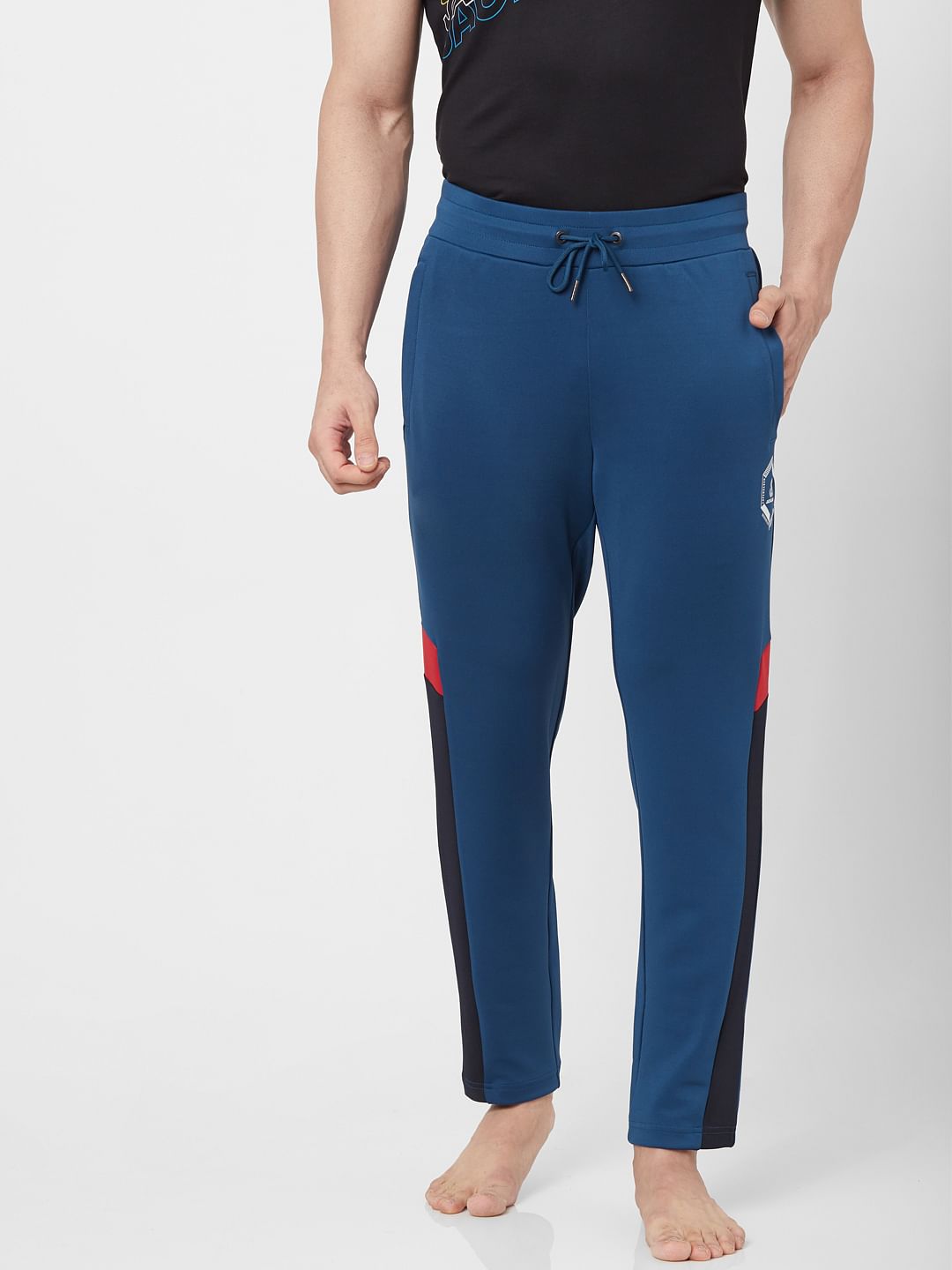 Blue Mid Rise Logo Print Sweatpants
