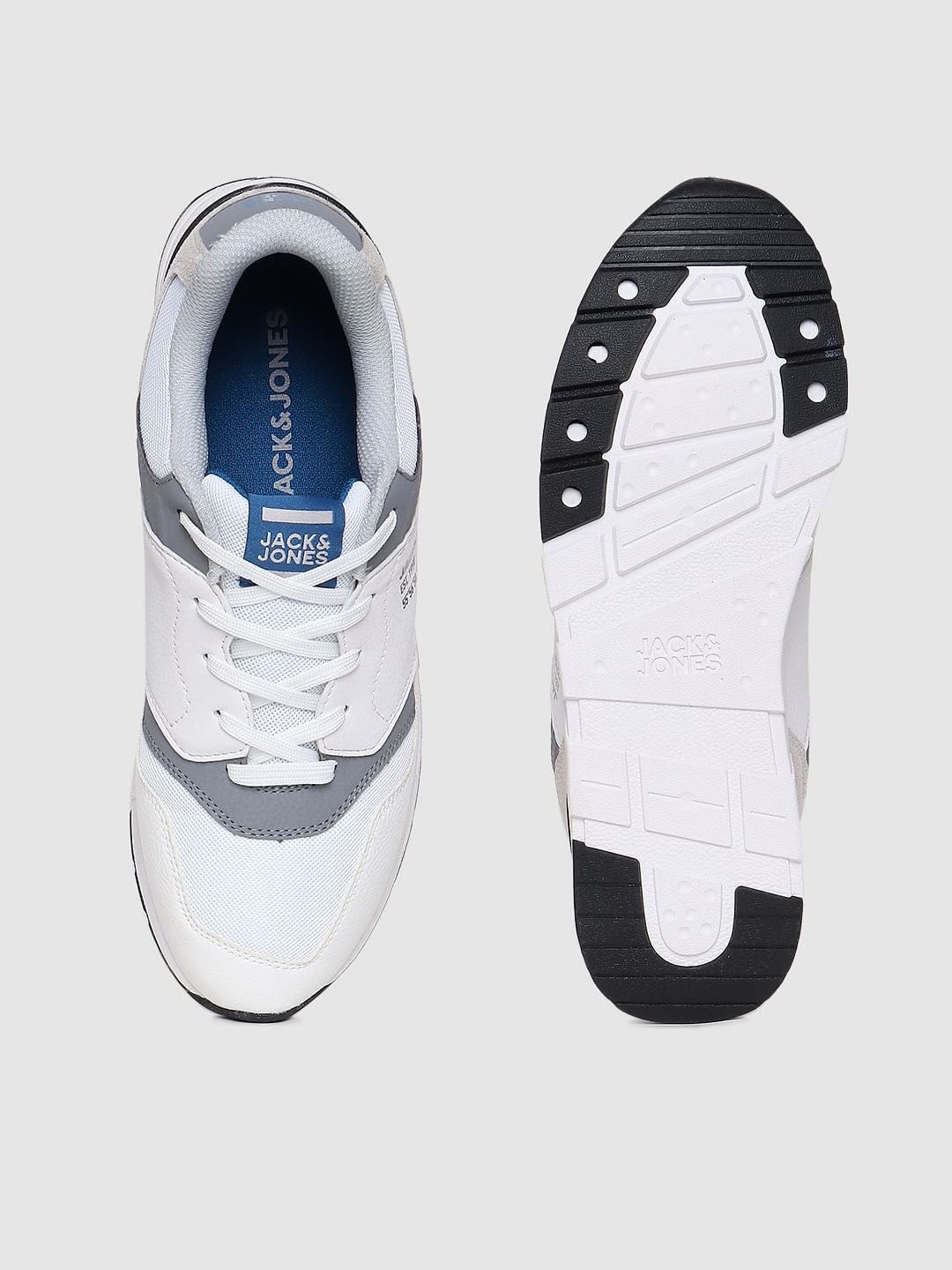 White & Grey Pu Colourblocked Sneakers