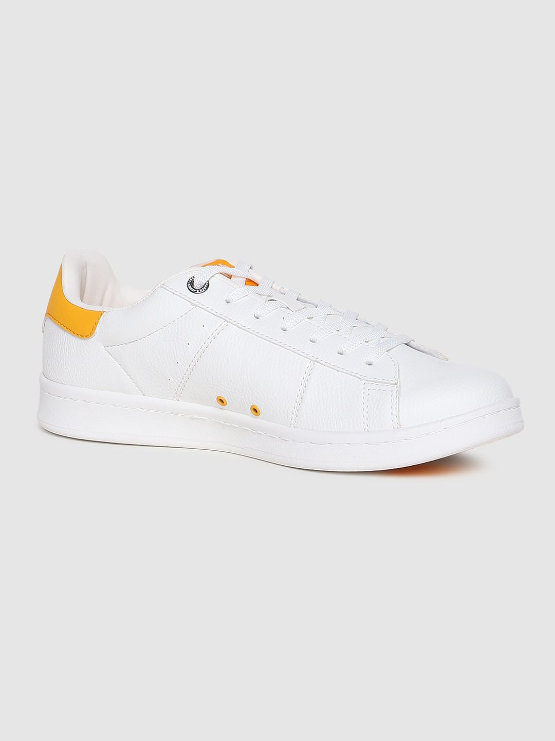 White & Yellow Colourblocked Lace Up Sneakers