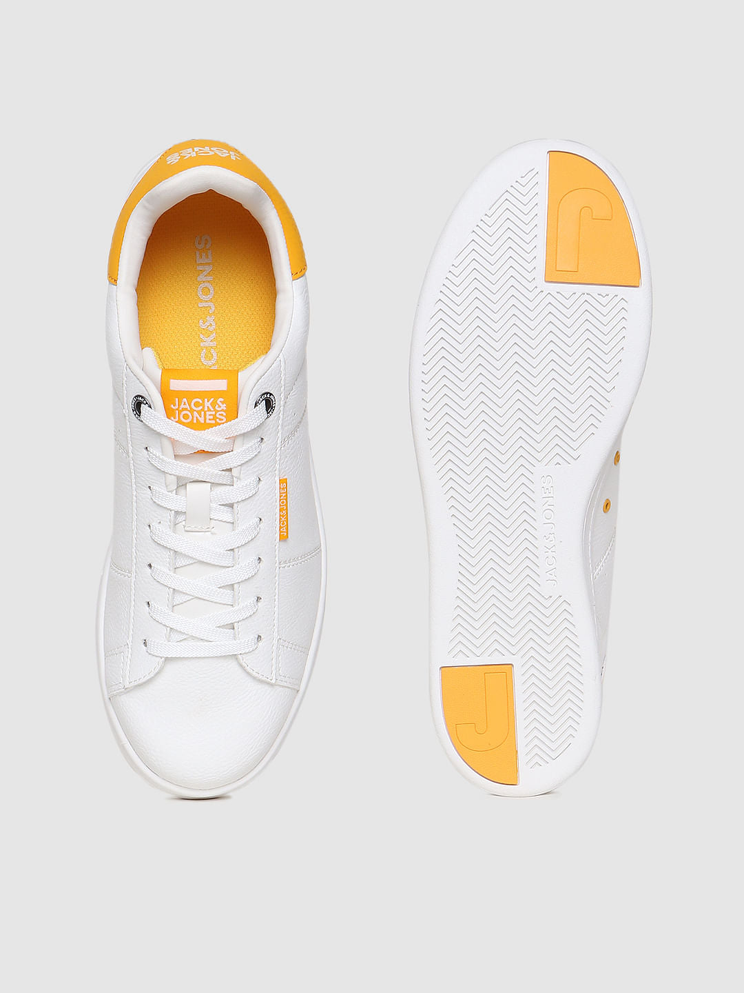 White & Yellow Colourblocked Lace Up Sneakers