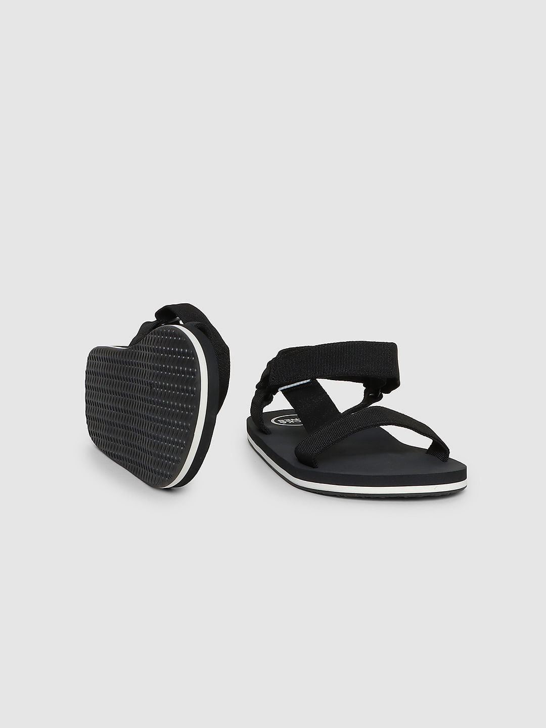 Black Logo Print Sandals