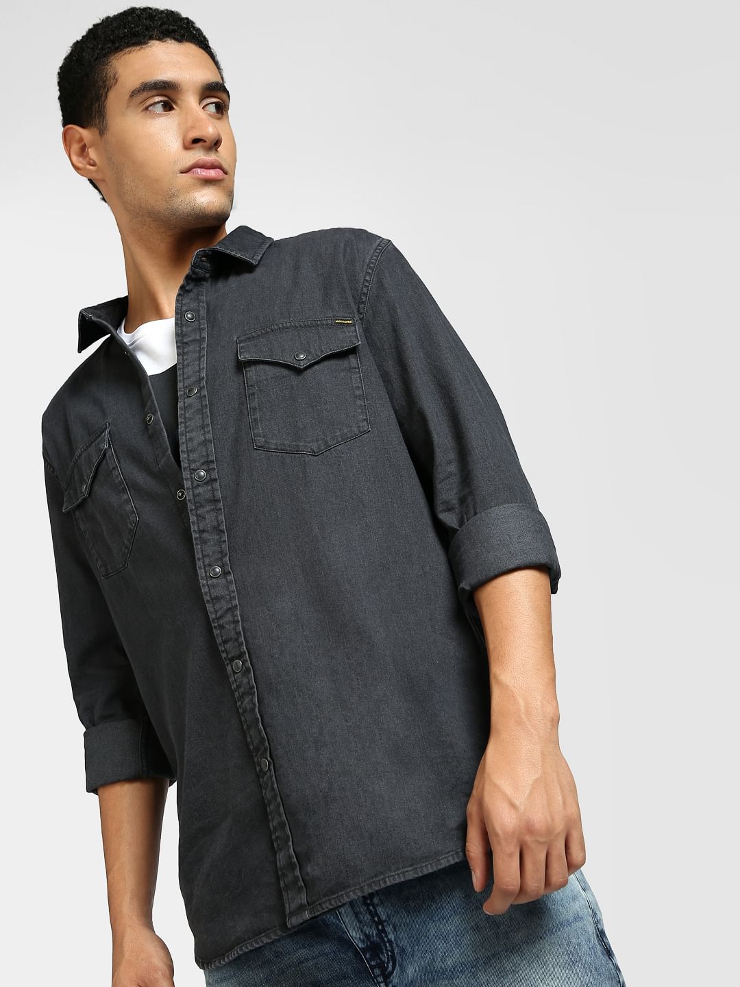Black Denim Full Sleeves Shirt