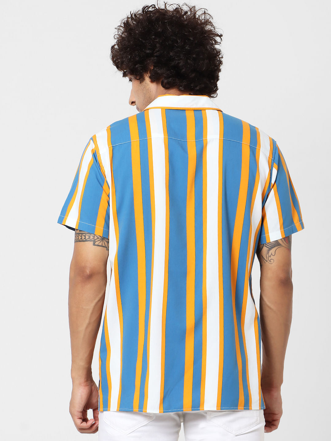 Blue Striped Short Sleeves Shirt