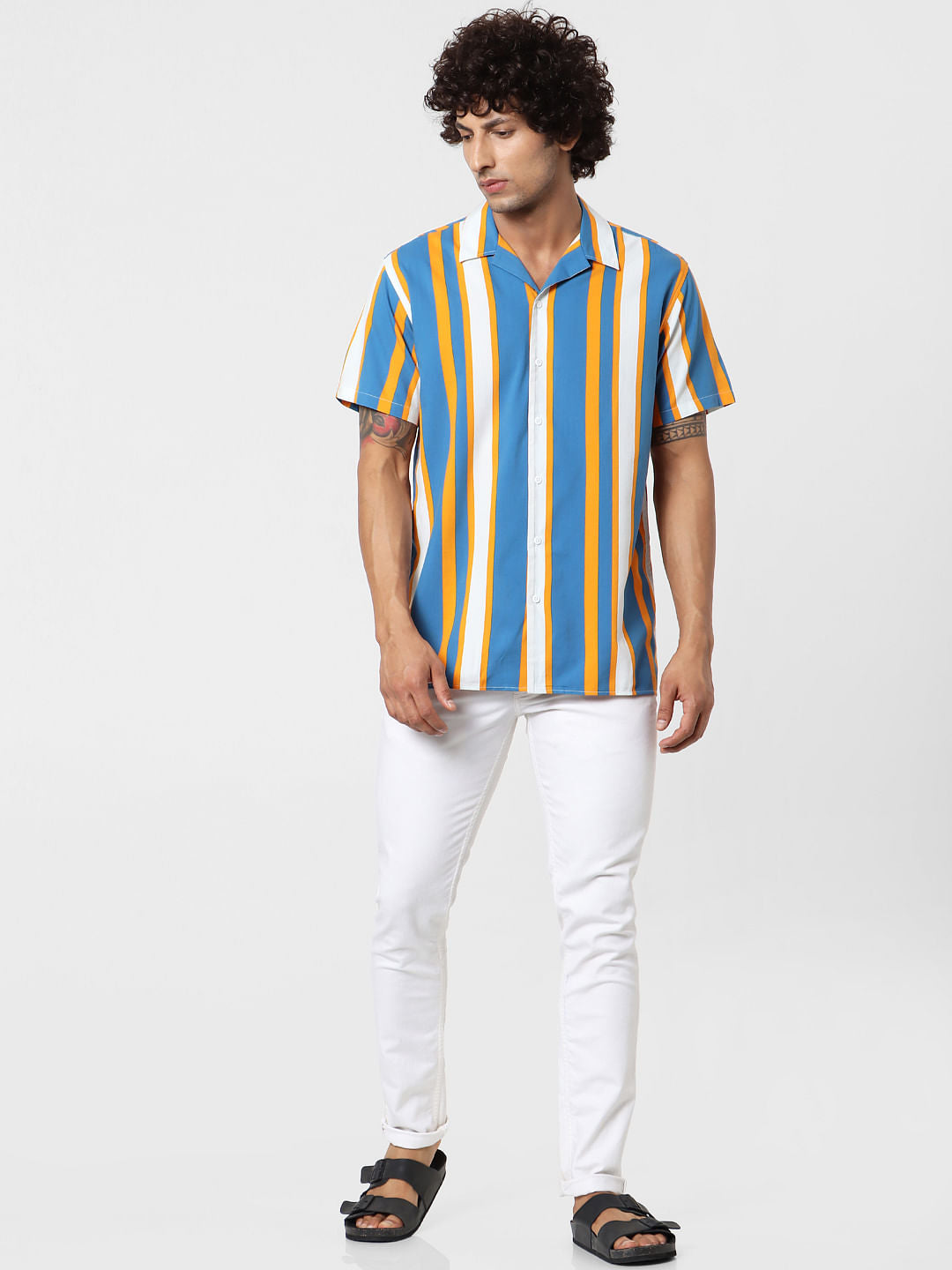 Blue Striped Short Sleeves Shirt