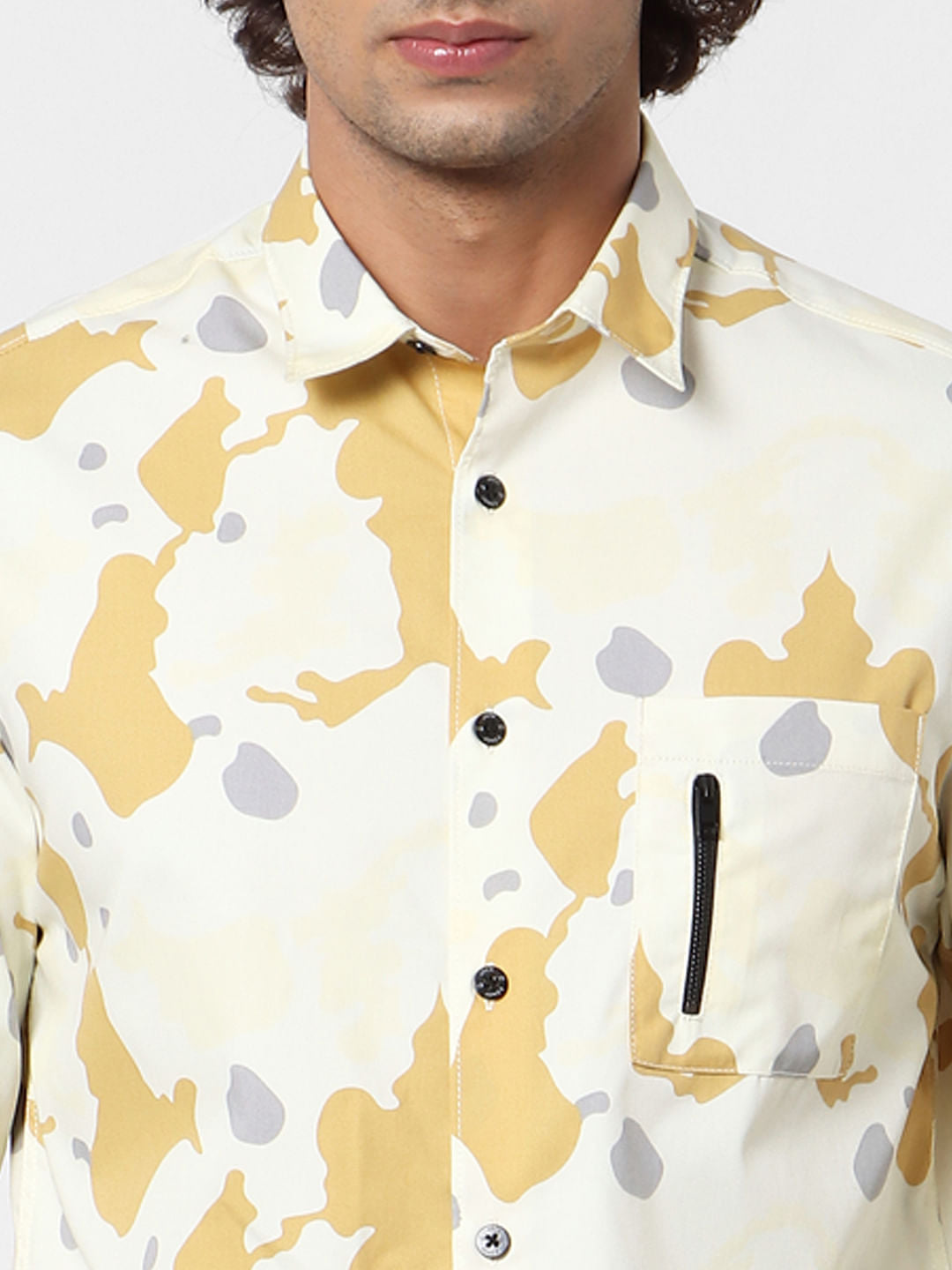 Yellow Abstract Print Full Sleeves Shirt