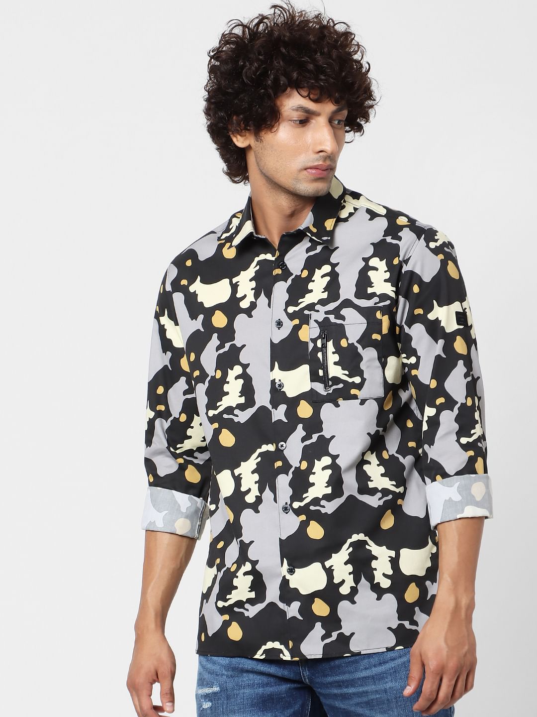 Black Abstract Print Full Sleeves Shirt