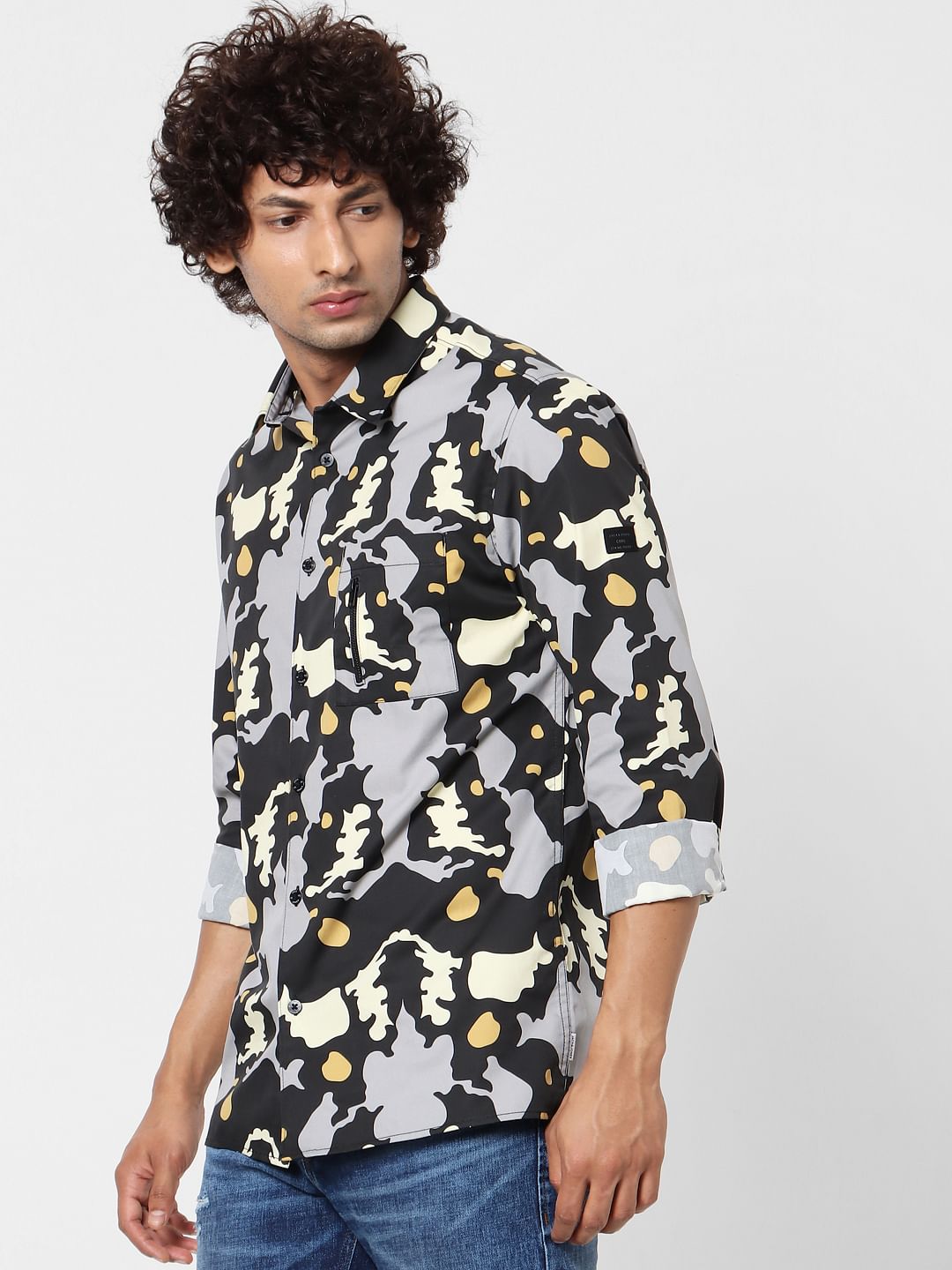 Black Abstract Print Full Sleeves Shirt