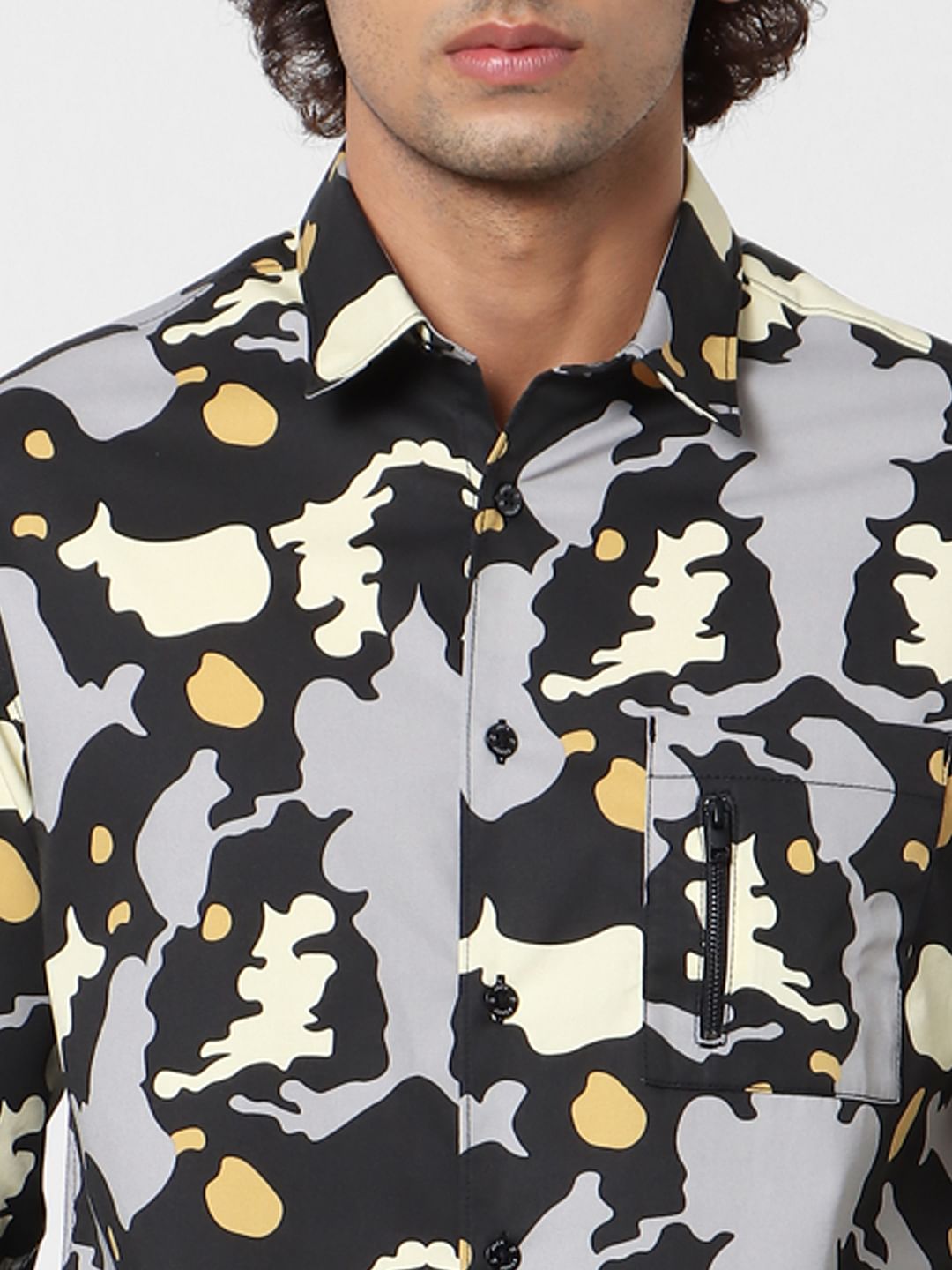 Black Abstract Print Full Sleeves Shirt