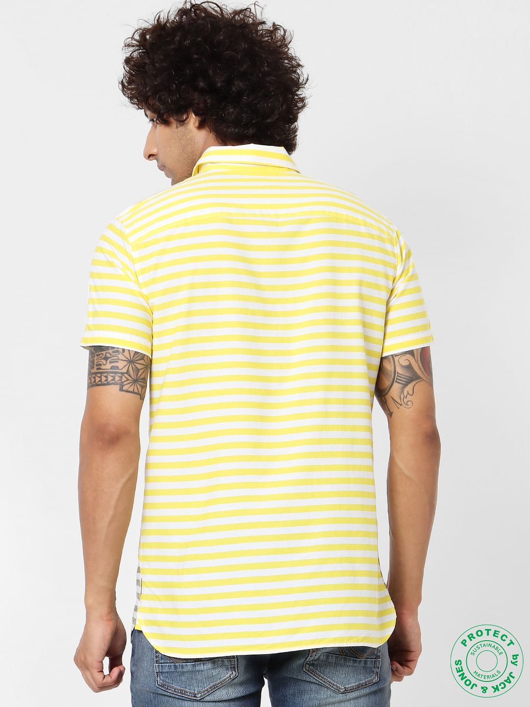 Yellow & Grey Striped Short Sleeves Shirt