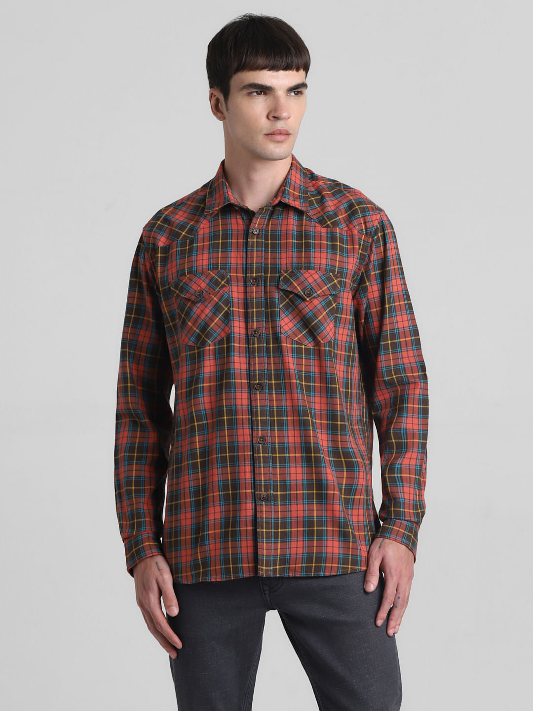Brown Check Full Sleeves Shirt