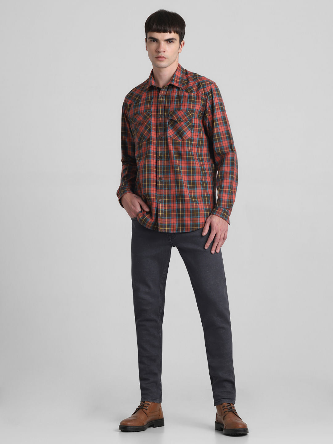 Brown Check Full Sleeves Shirt
