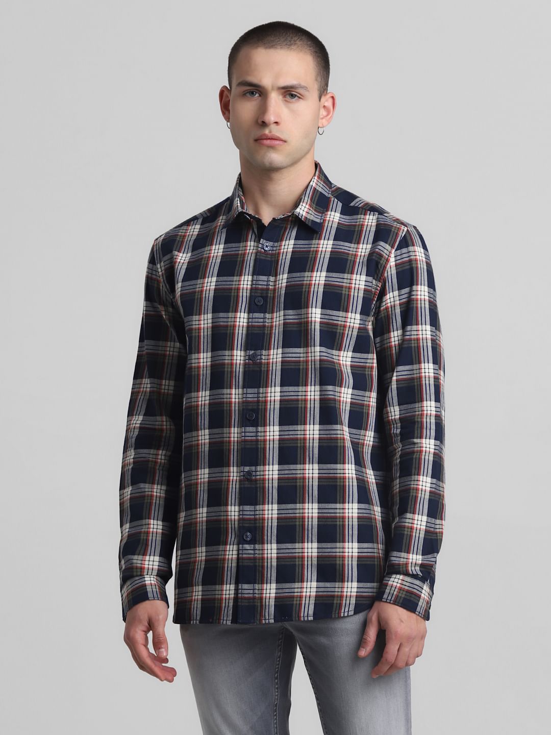 Navy Blue Check Full Sleeves Shirt