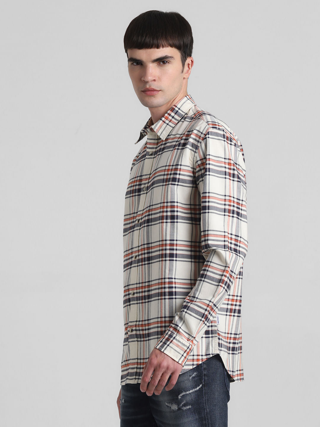 White Check Full Sleeves Shirt