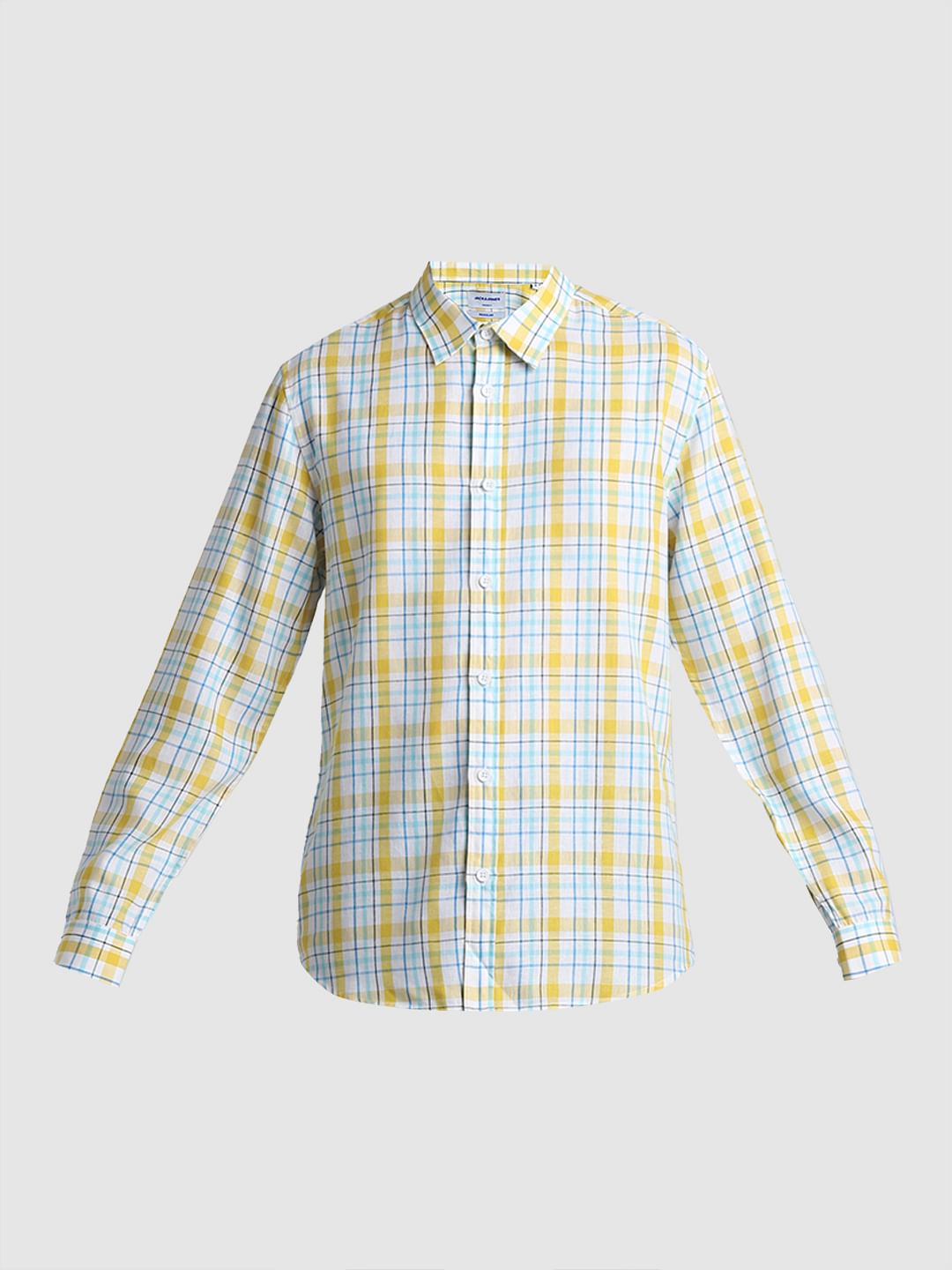 Yellow & Blue Check Full Sleeves Shirt