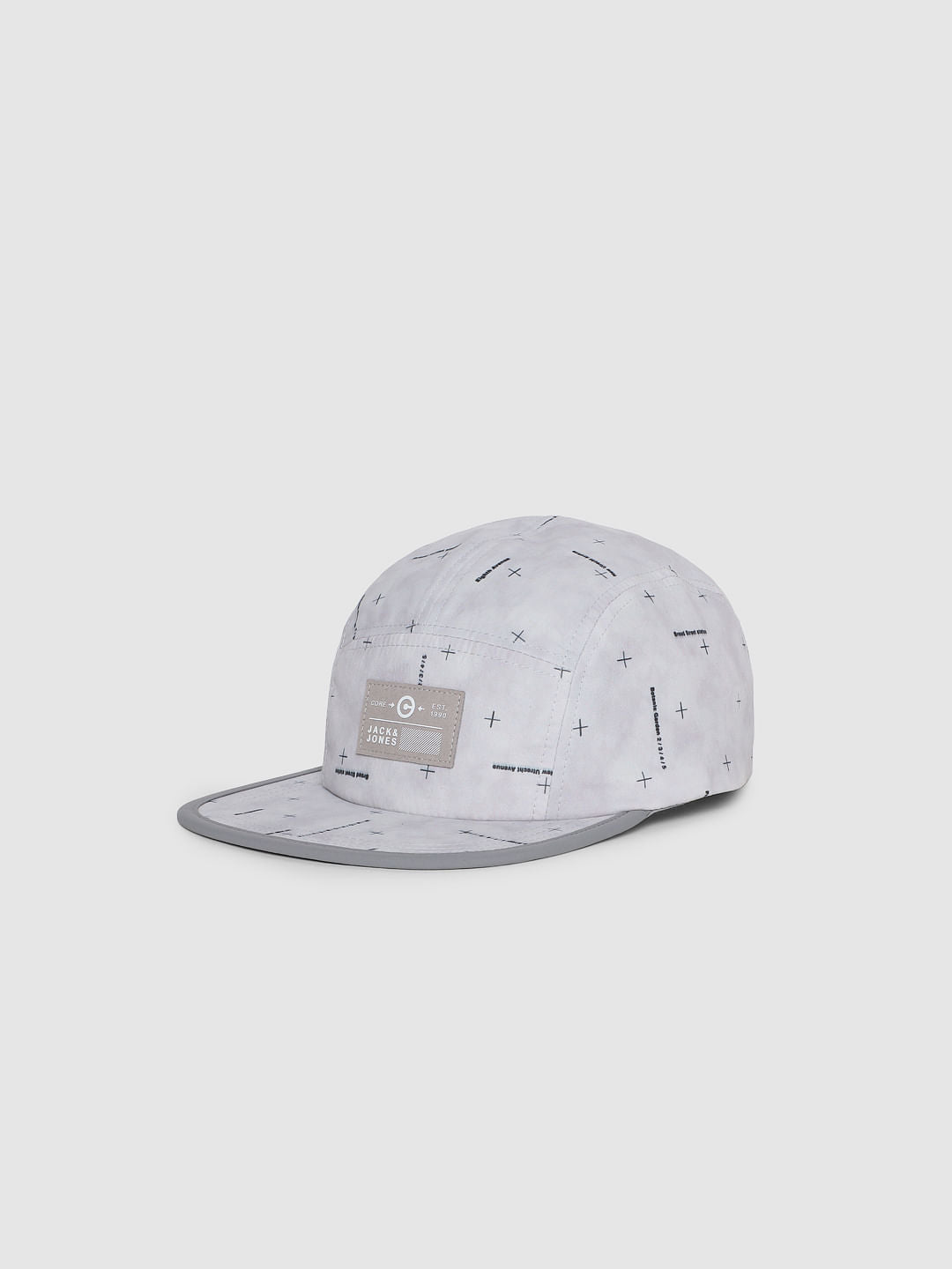 Grey Graphic Print Five Panel Cap