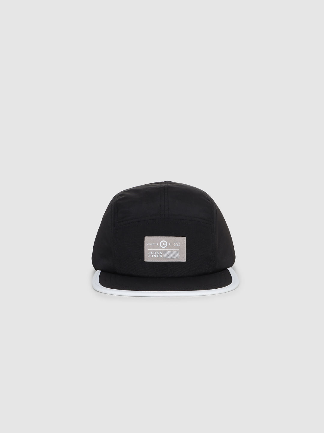 Black Logo Print Five Panel Cap
