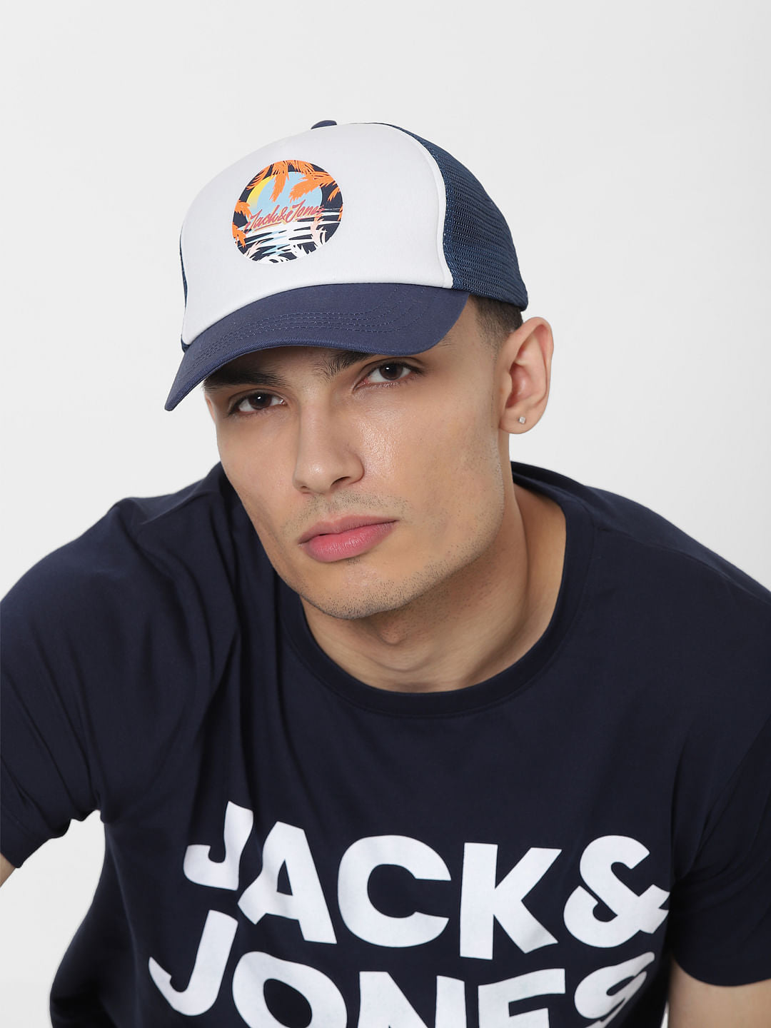 Blue Logo Print Trucker Cap