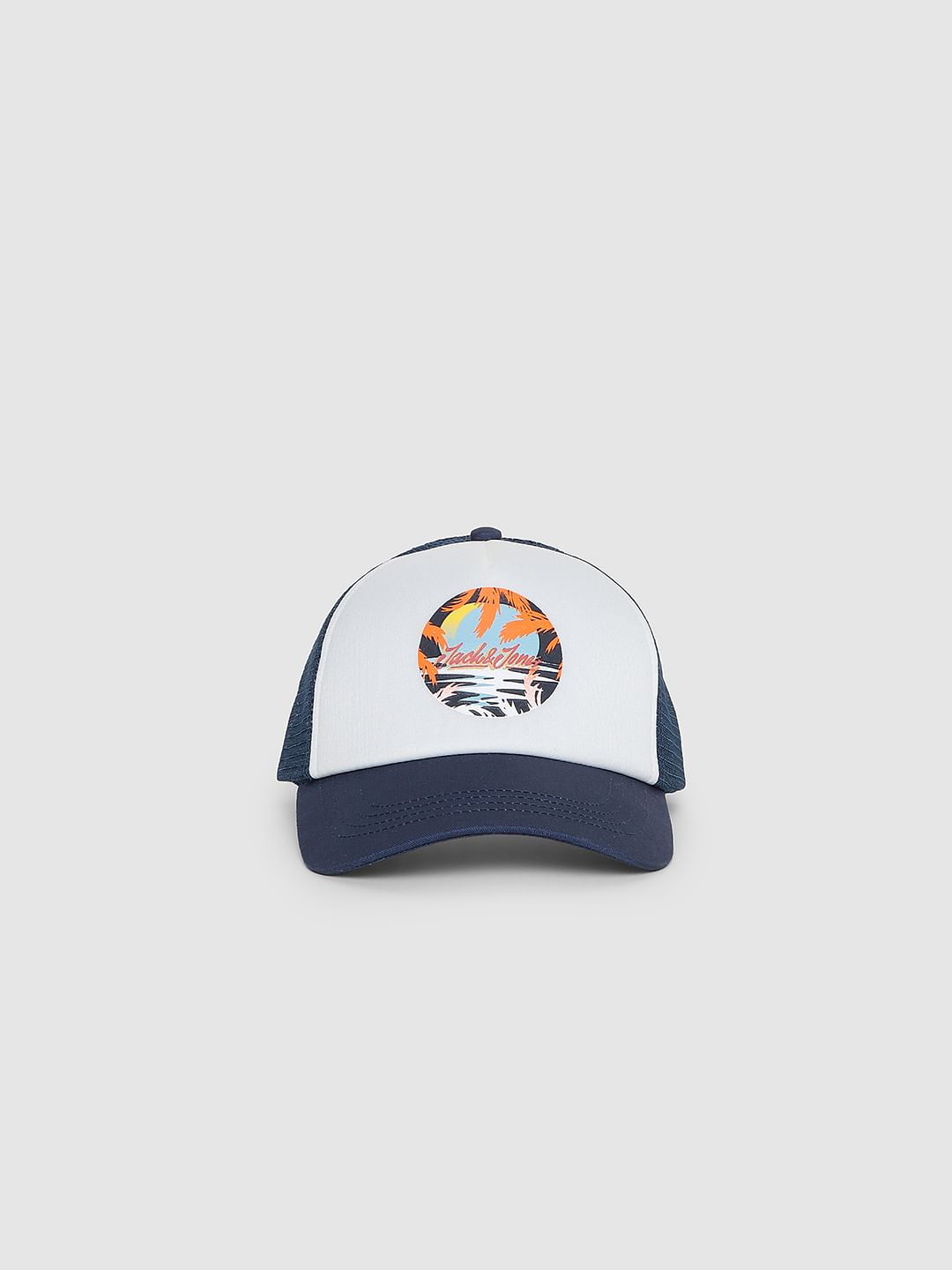 Blue Logo Print Trucker Cap