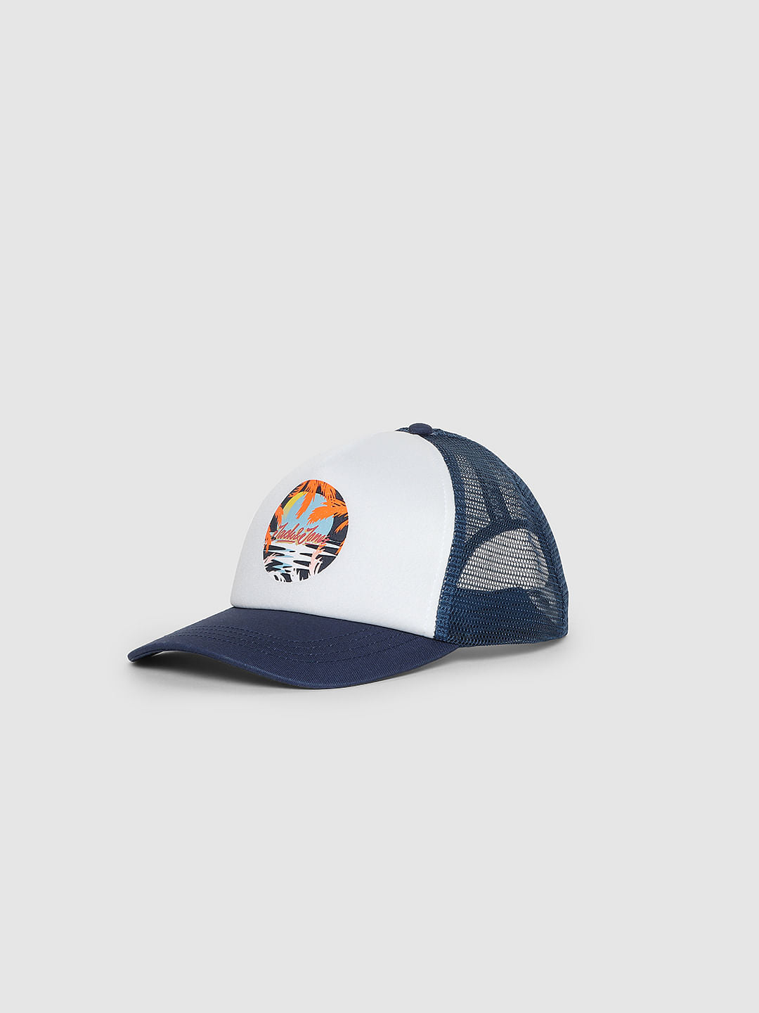 Blue Logo Print Trucker Cap