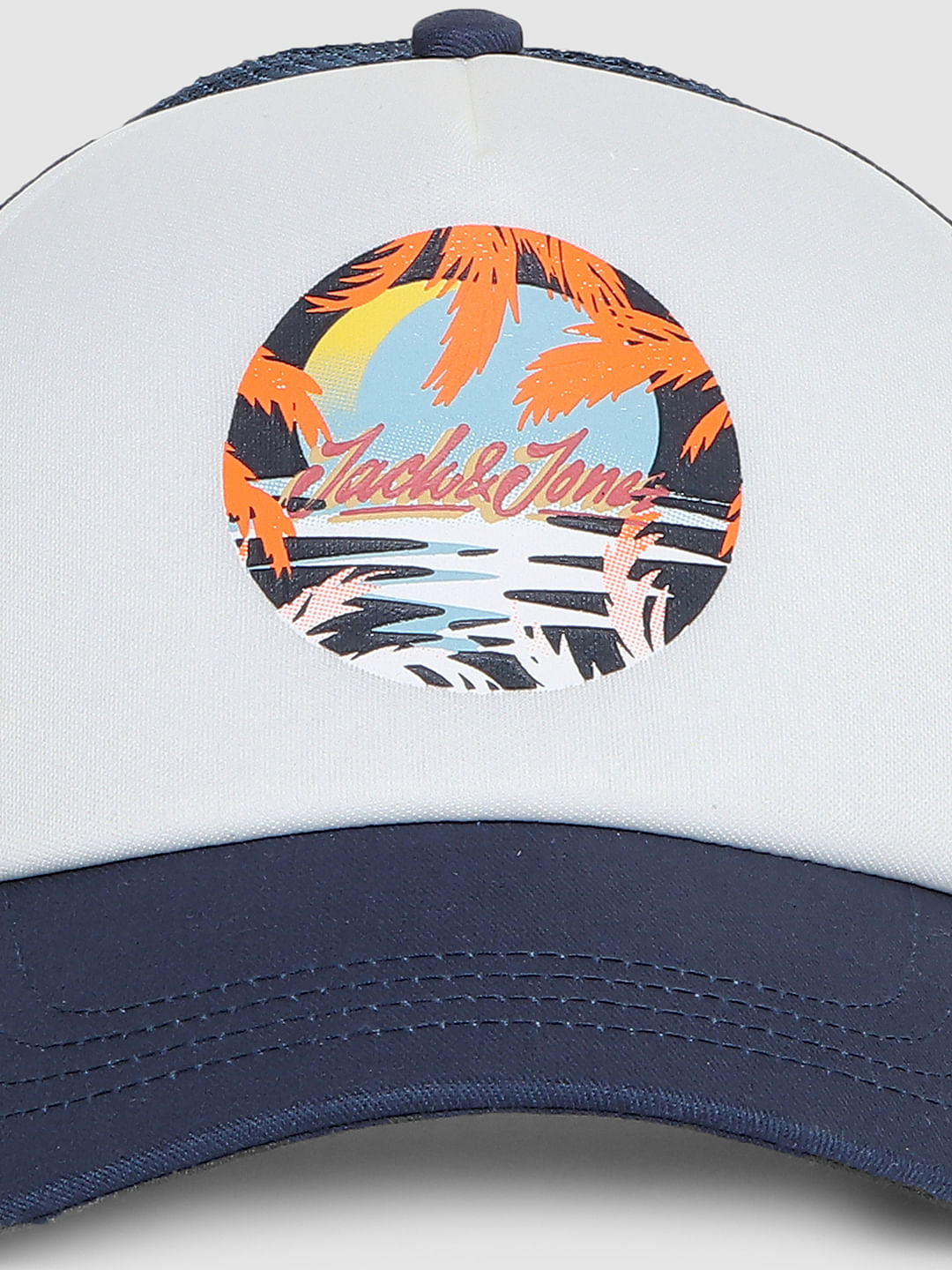 Blue Logo Print Trucker Cap