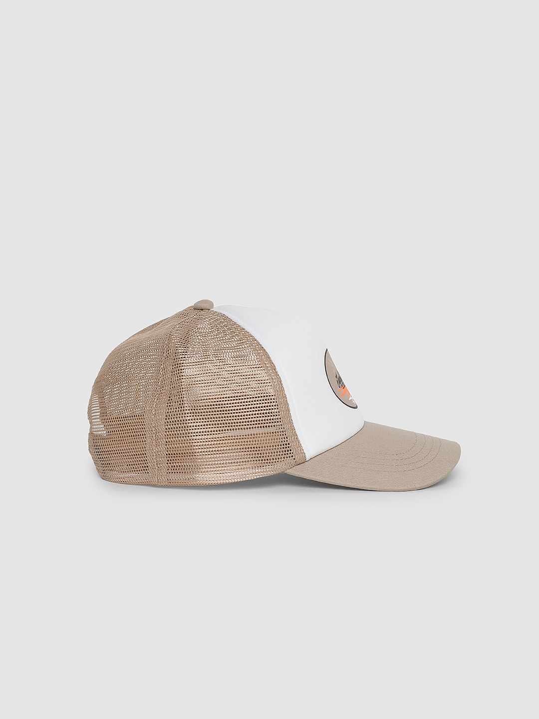 White Logo Print Trucker Cap